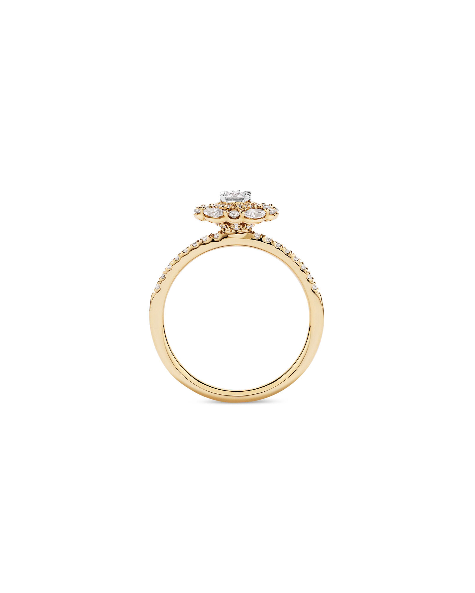 0.62 Carat TW Round Brilliant and Marquise Double Halo Cluster Diamond Ring in 14kt Yellow Gold with Rhodium