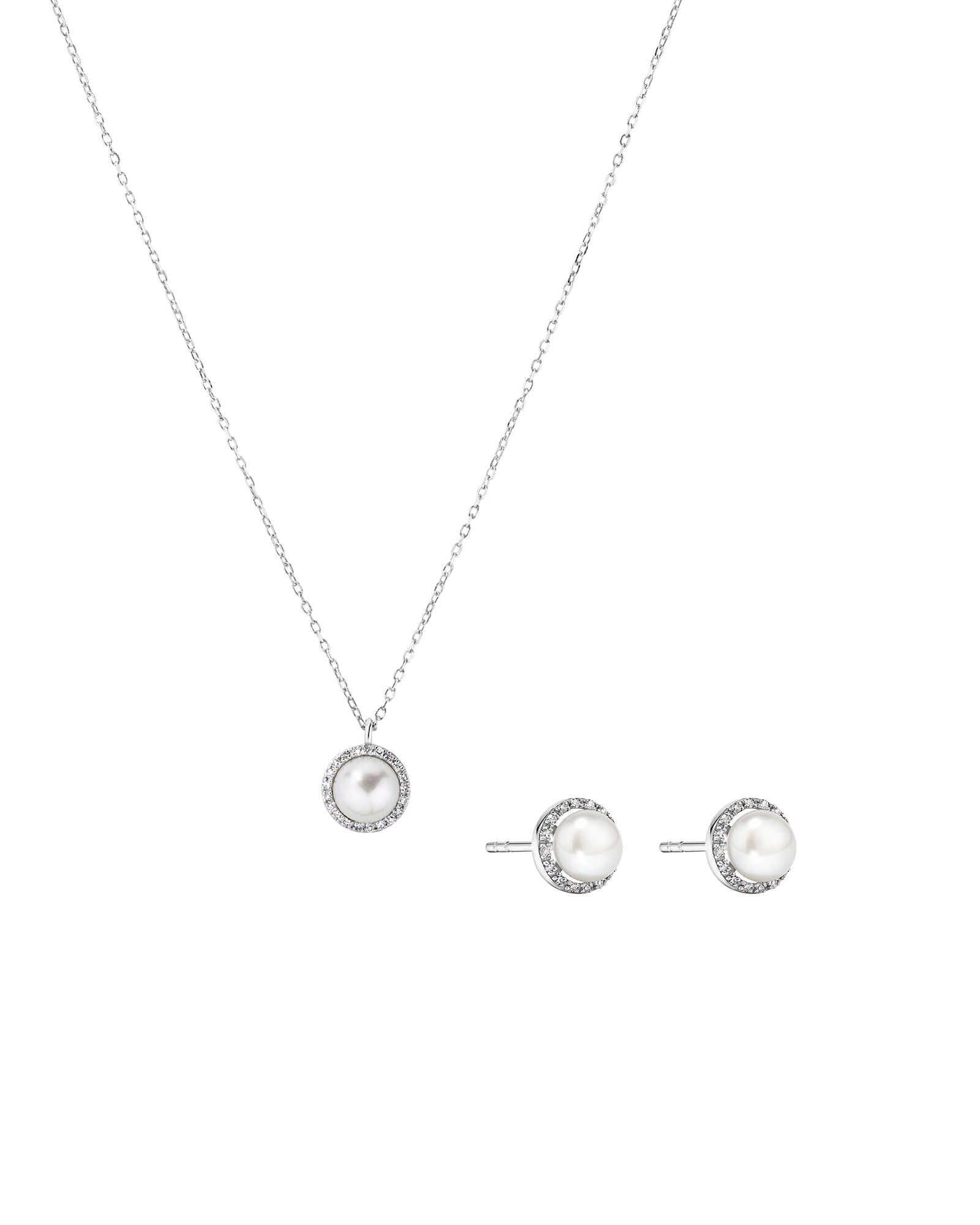 Collier et boucle d&rsquo;oreille en perle d&rsquo;eau douce cultiv&eacute;e & 0,13TW de diamants en argent sterling