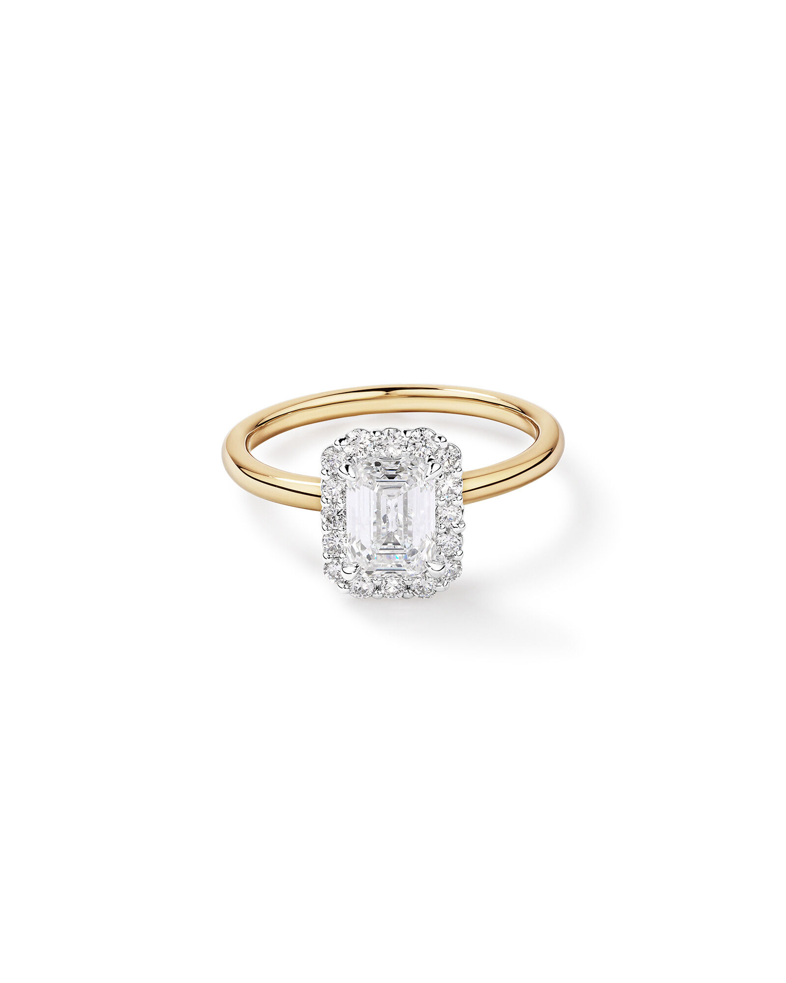 Bague de fian&ccedil;ailles TW Diamond Halo &Eacute;meraude taill&eacute;e en laboratoire 1,46 carat en or jaune et blanc 14 carats