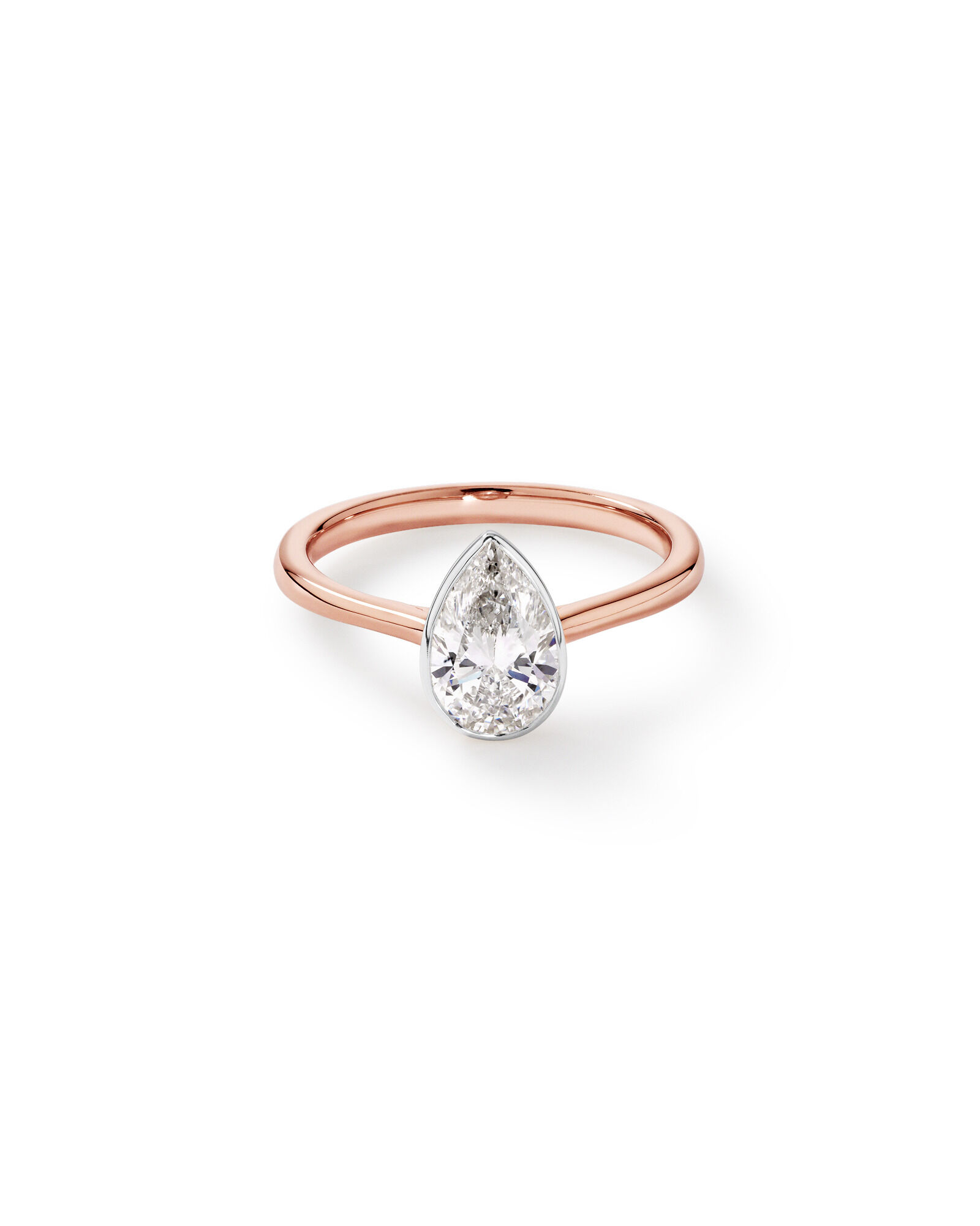 1.25 Carat TW Pear Cut Laboratory-Grown Diamond Solitaire Bezel Set Engagement Ring in 14kt Rose and White Gold