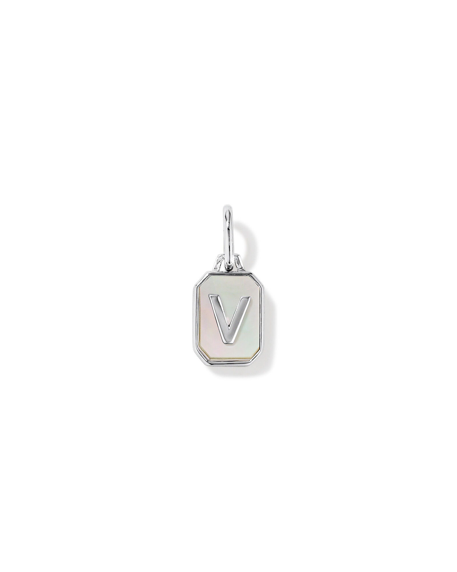 Letter V Mother of Pearl Initial Pendant in Sterling Silver