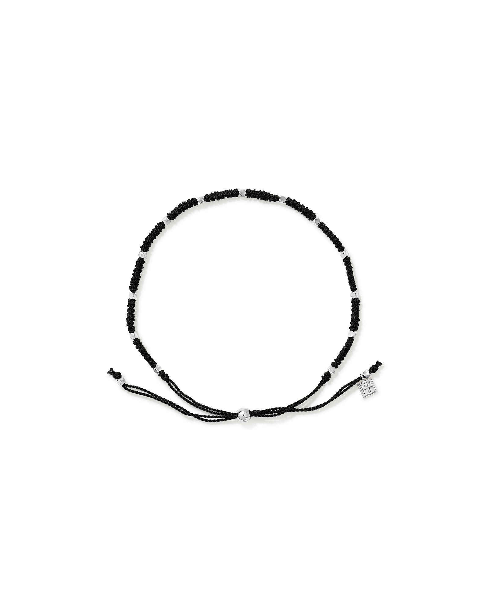 Black Cord Bead Bracelet in Sterling Silver
