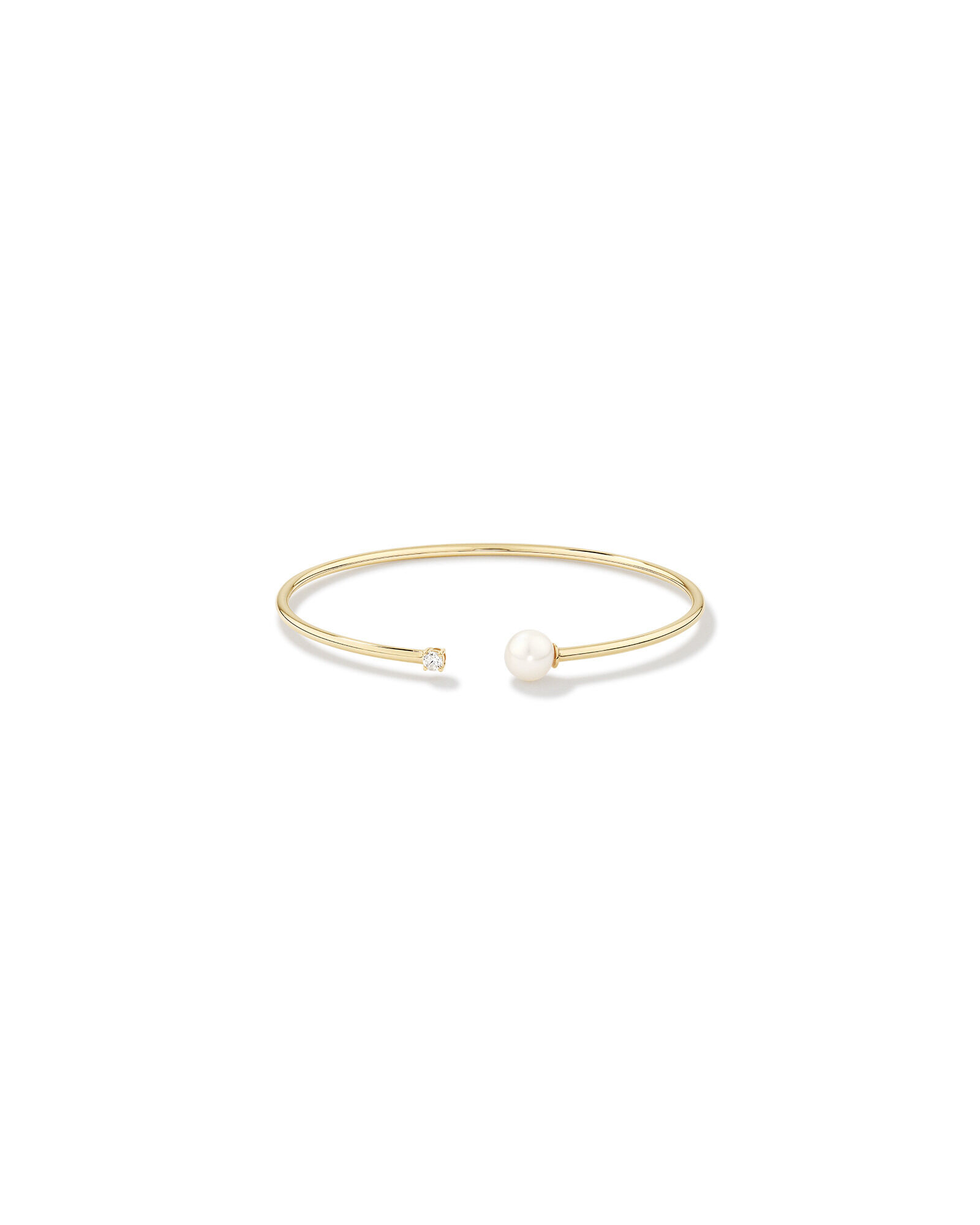 Cultured Freshwater Pearl and Diamond Torque Bangle in 10kt Yellow Gold