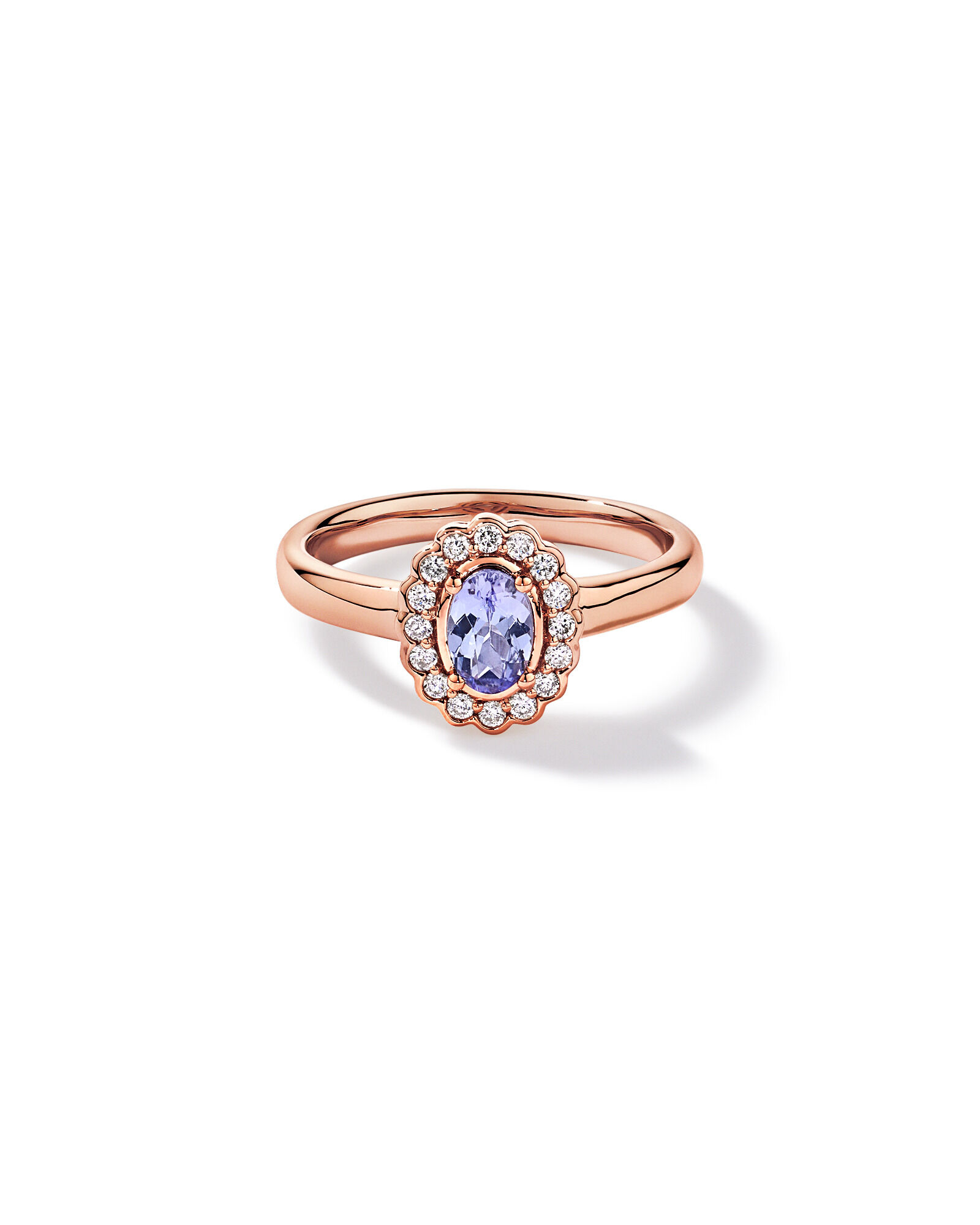 Tanzanite & 0,15TW de bague halo en diamant en or rose 10 carats