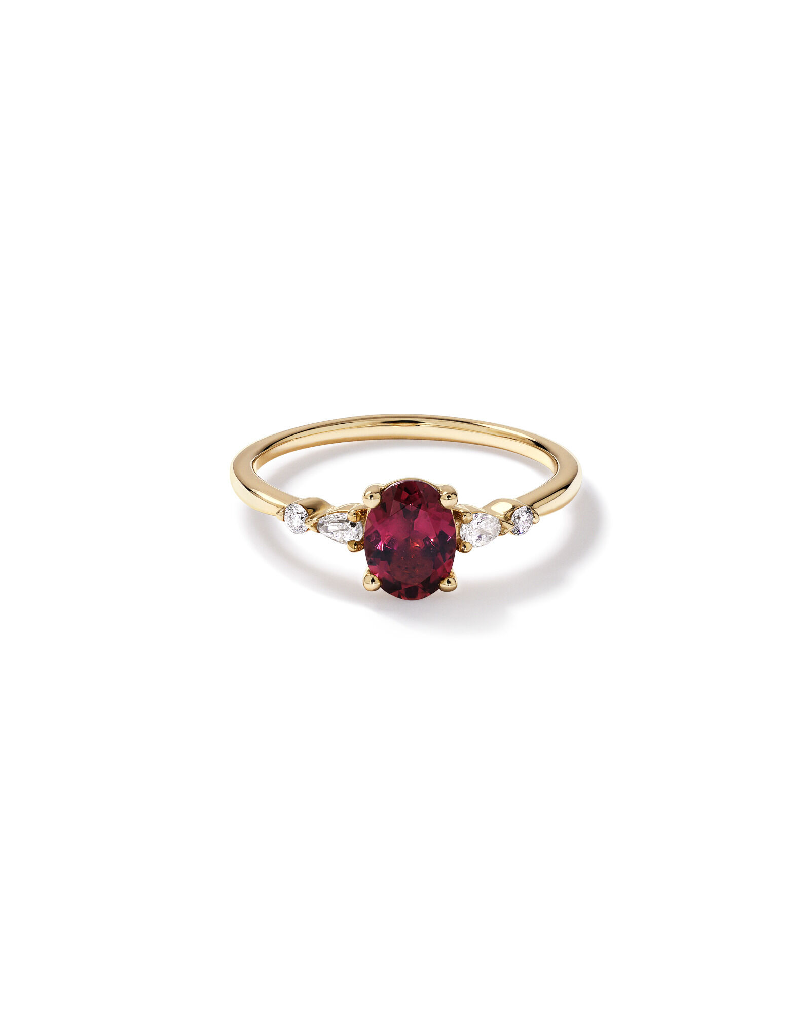 Oval-Cut Pink Tourmaline Scatter Ring with 0.10 Carat TW of Diamonds in 10kt Yellow Gold