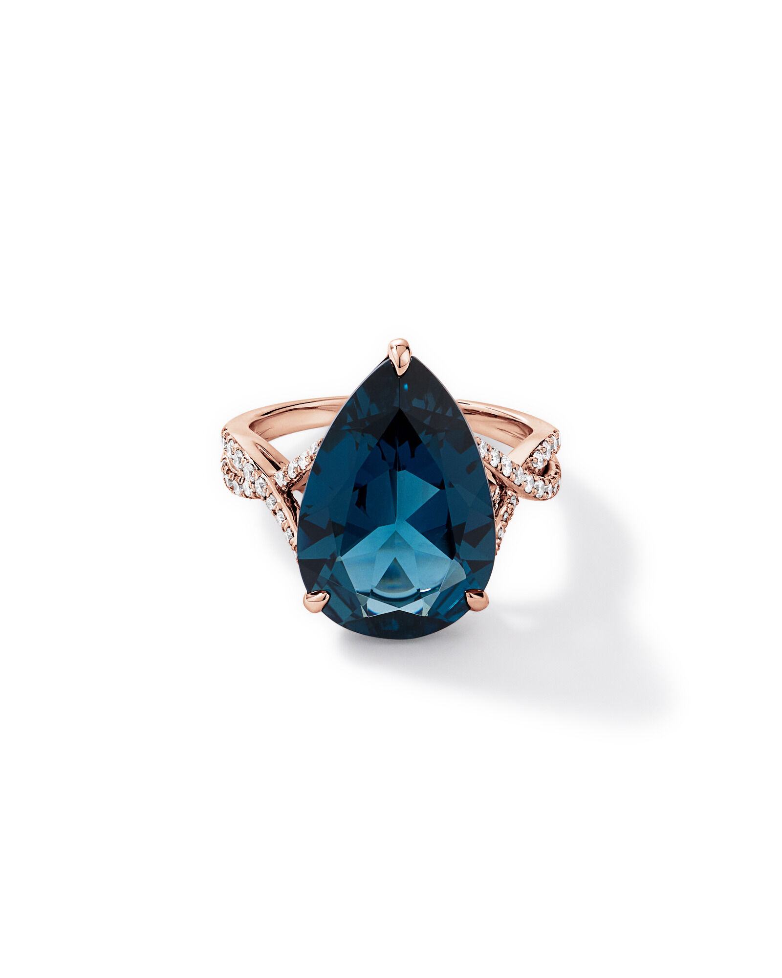 Bague London Turtle Blue Topaz & 0,28 carat TW Diamond Twist en or rose 10 carats