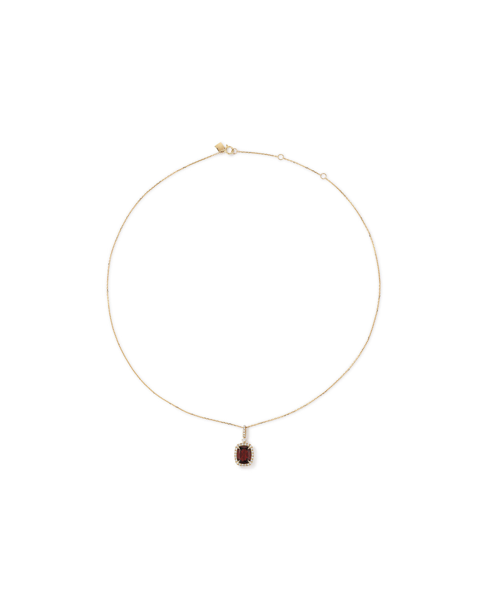 Cushion Cut Red Garnet Gemstone and Diamond Halo Pendant Necklace 10kt Yellow Gold