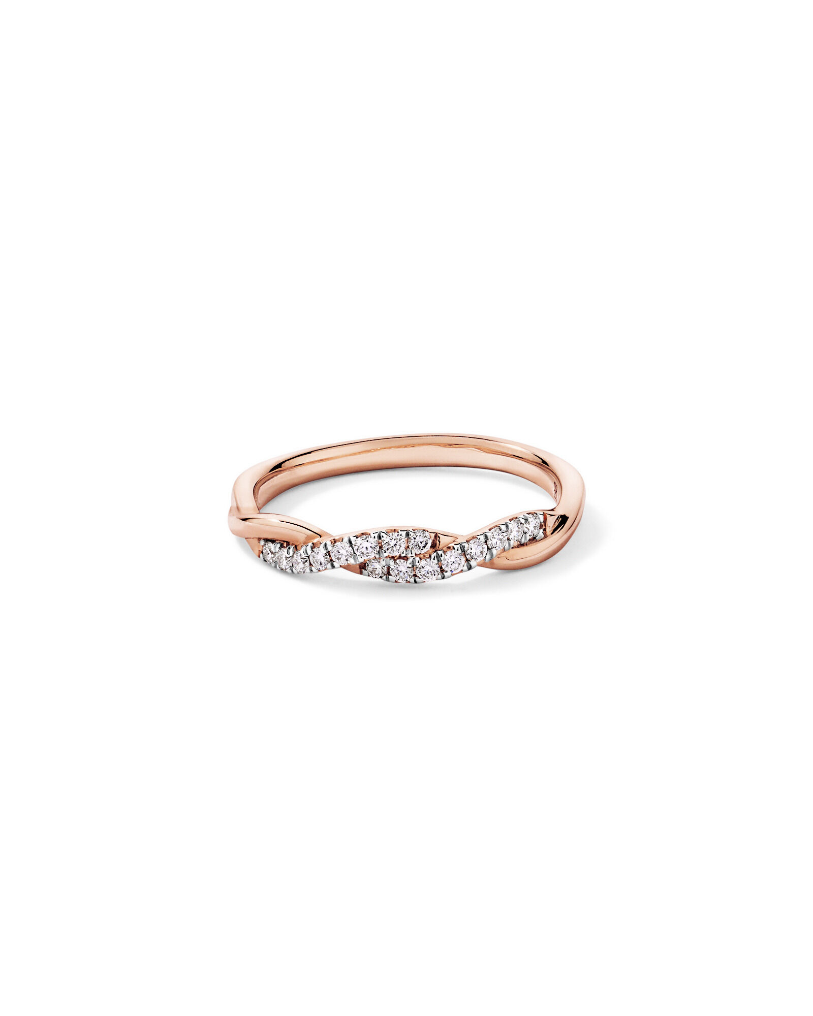0.16TW Round Brilliant Laboratory-Grown Diamond Twist Wedding Ring in 14kt Rose Gold with Rhodium