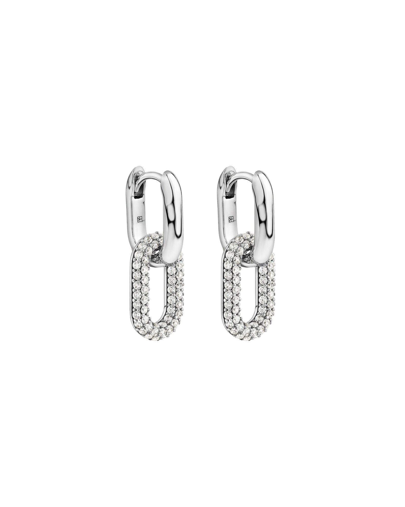 Pav&eacute; Paperclip Drop Huggie Earrings with Cubic Zirconia in Sterling Silver