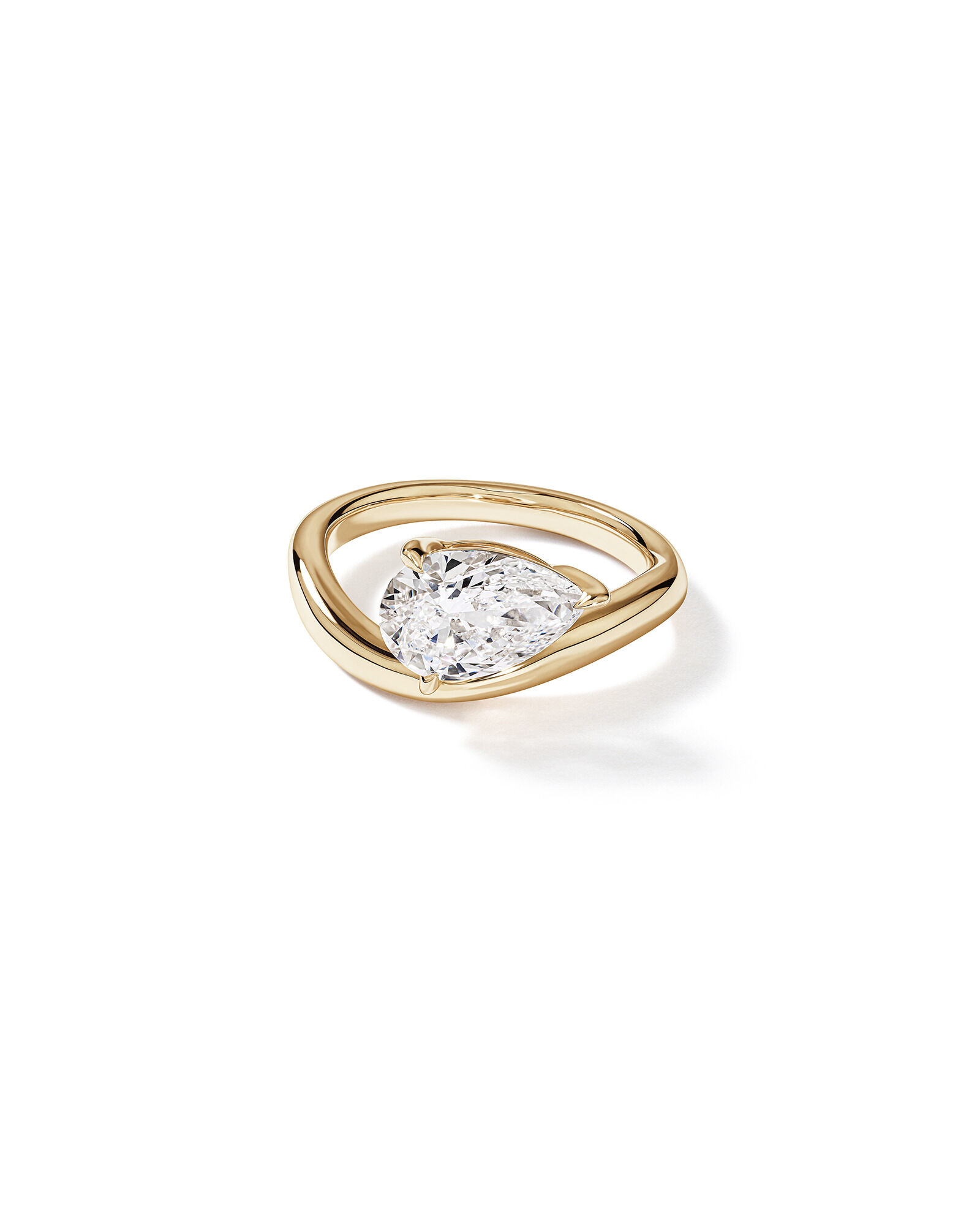 2.00 Carat TW East West Pear Cut Laboratory-Grown Diamond Wave Engagement Ring in 14kt Yellow Gold