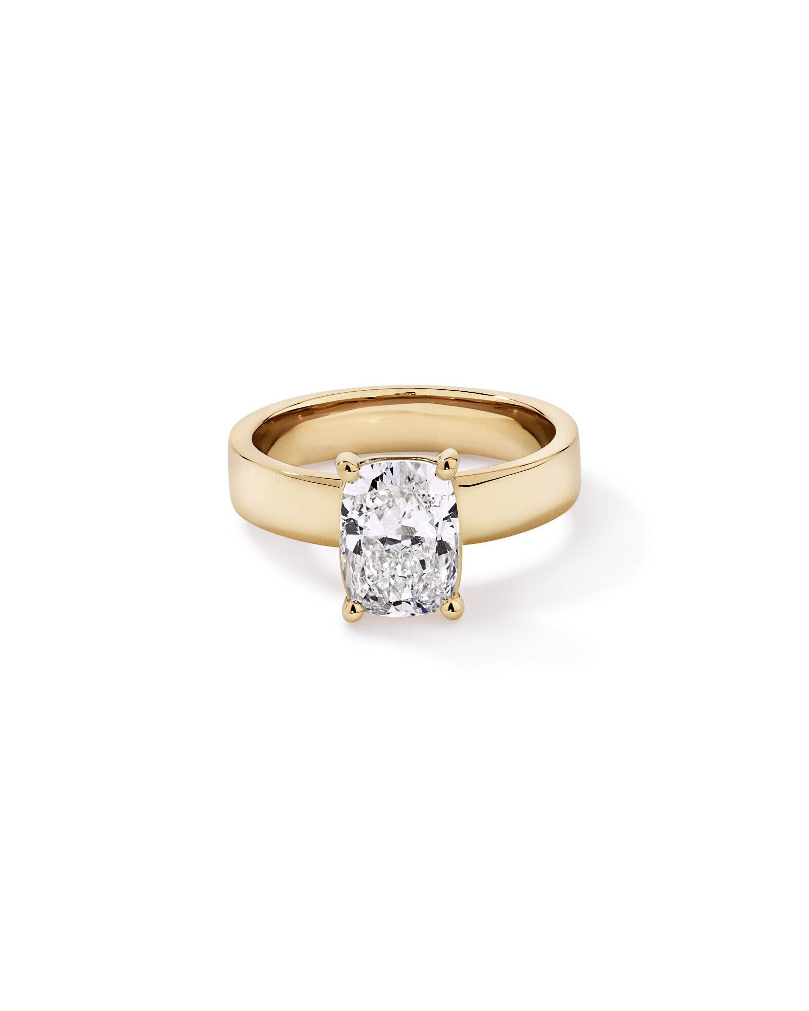 Bague solitaire en or jaune 14 carats sertie d'un diamant de laboratoire taille coussin allong&eacute; de 2,00 carats