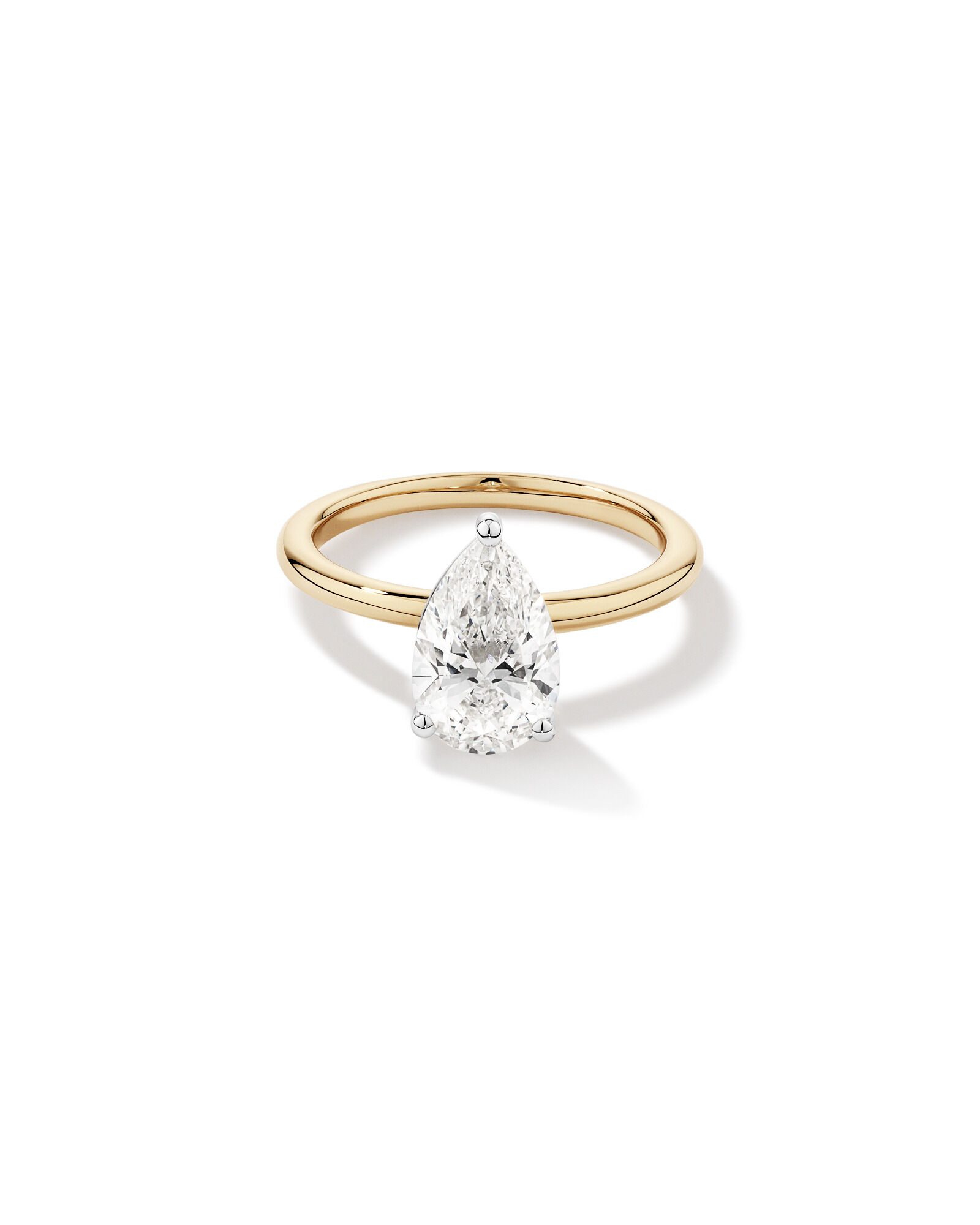 2,00 Carats Poids Total Bague De Fian&ccedil;ailles Solitaire En Diamant Cultiv&eacute; En Laboratoire Coupe Poire, En Or Jaune Et Blanc 14 Ct