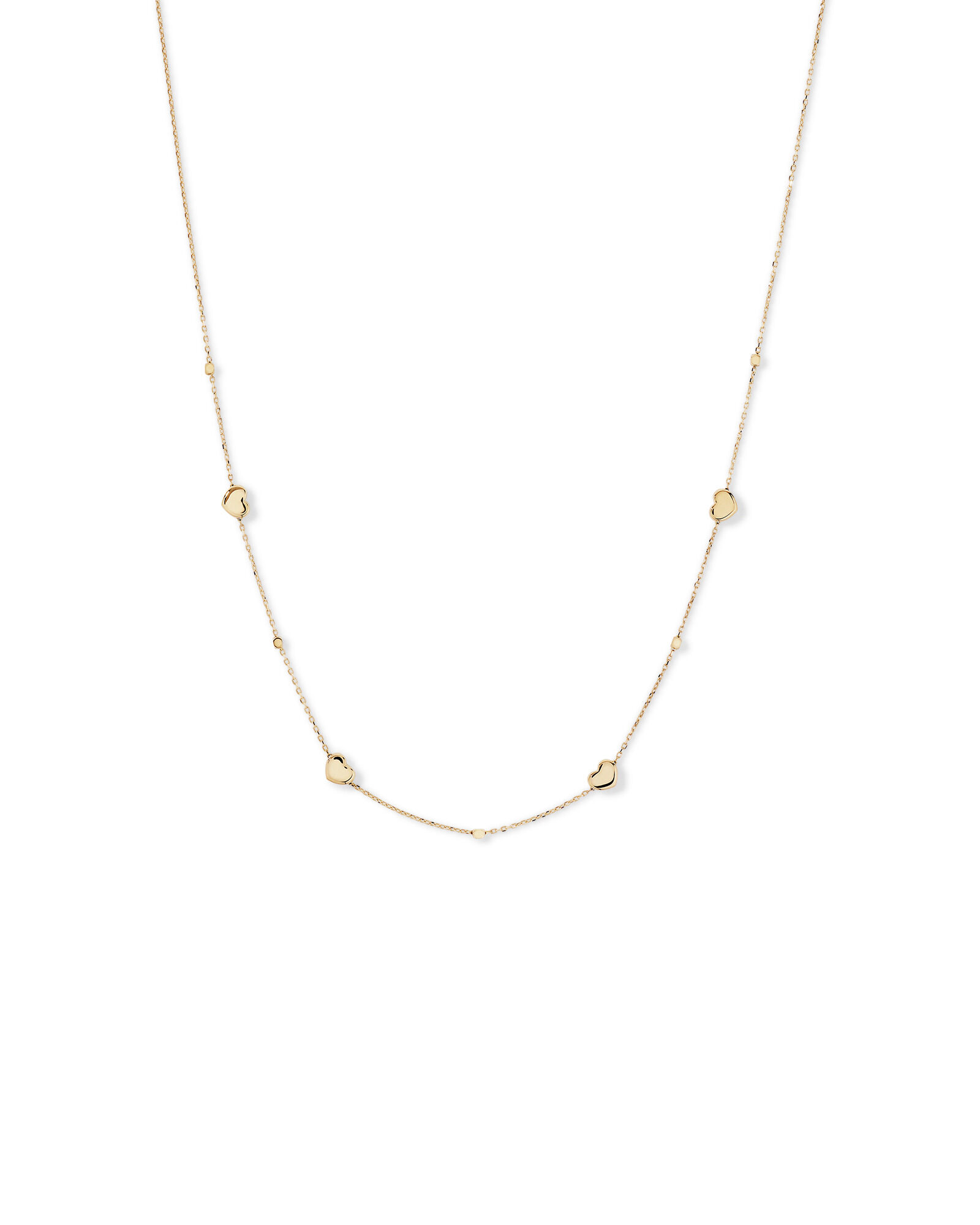 50cm (20") Heart and Bead Station Necklace in 10kt Yellow Gold