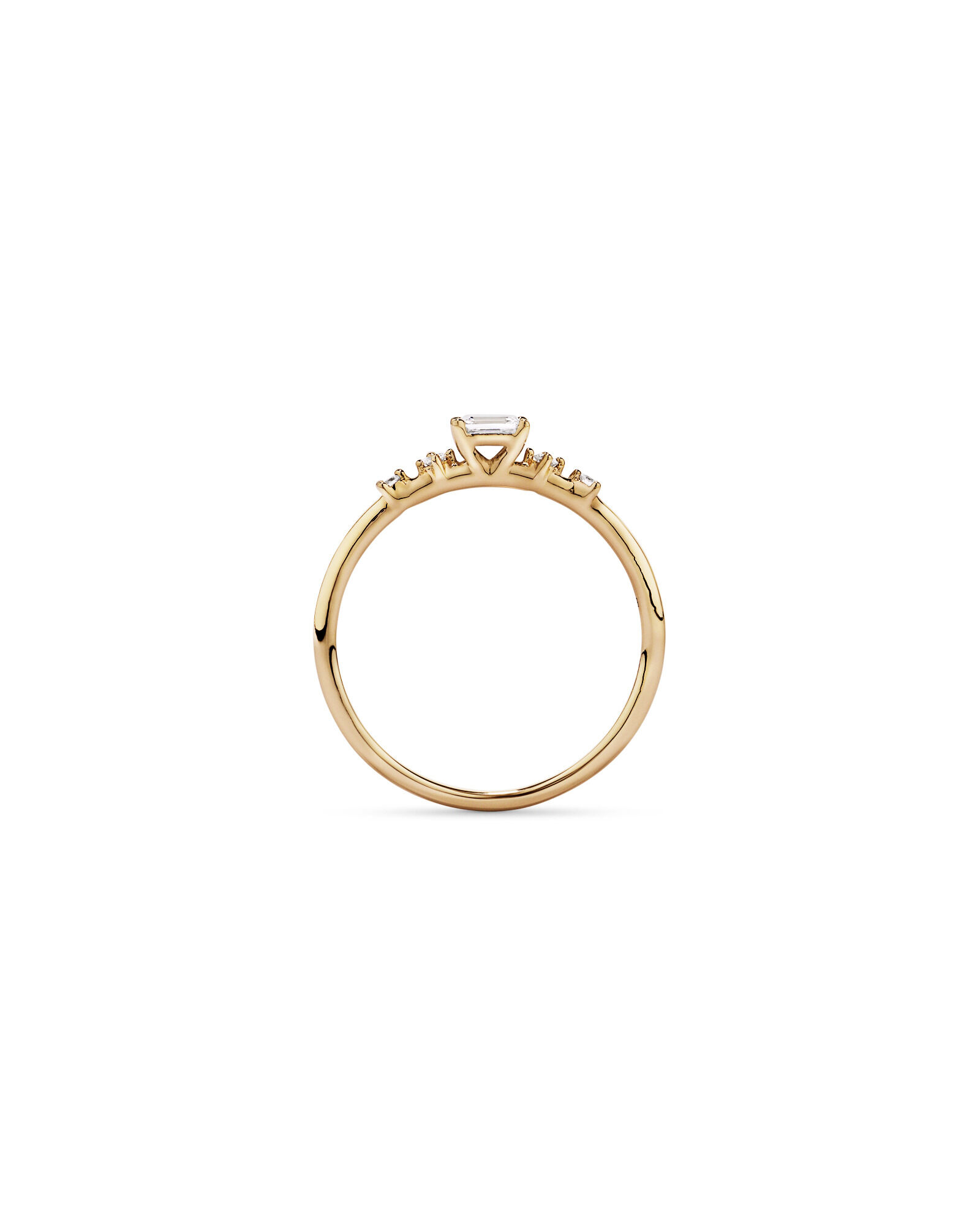 Bague de promesse en or jaune 10 carats avec diamants de laboratoire (poids total de 0,20 carat) taille &eacute;meraude et taille brillant ronde
