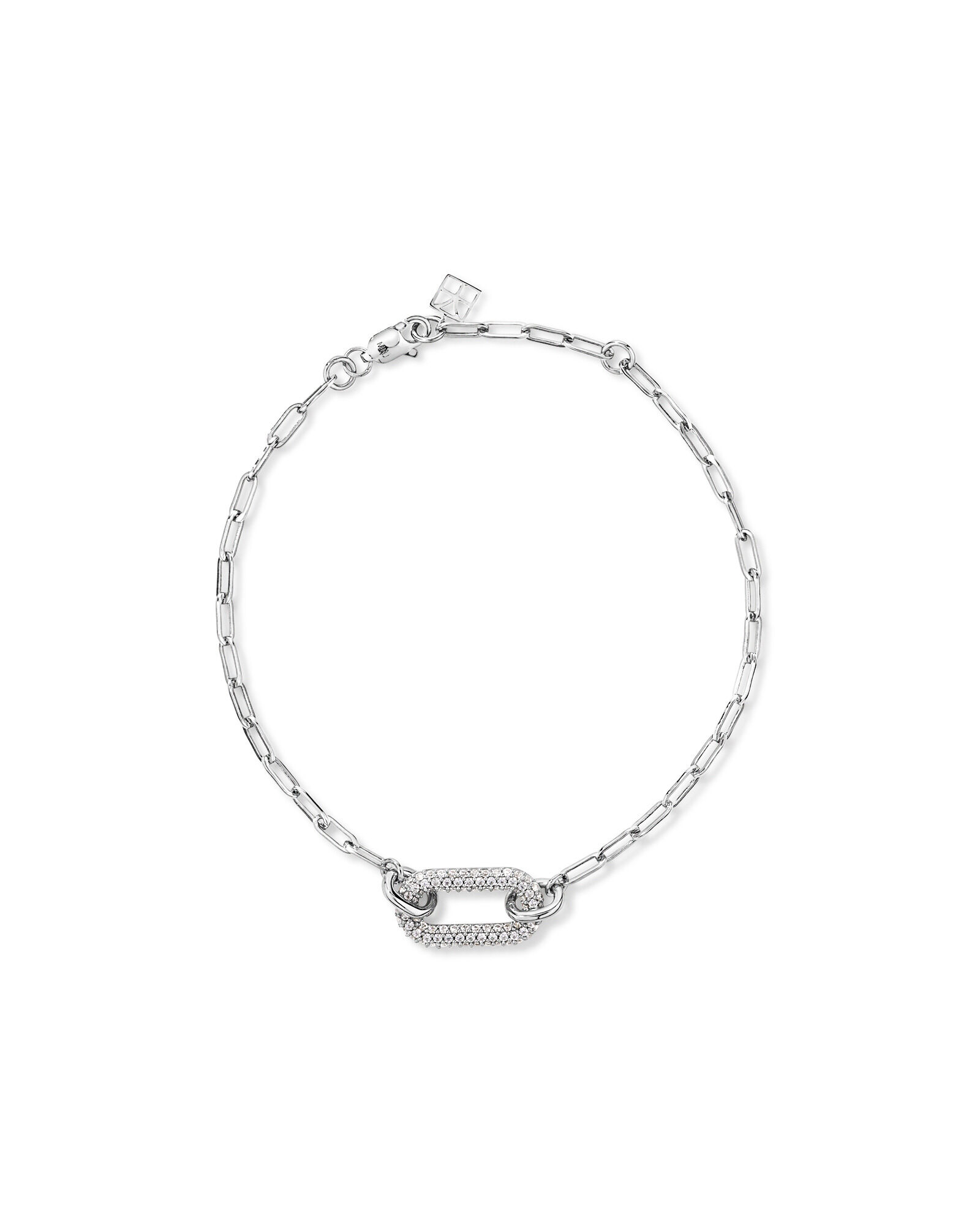19" (7") Luxe Link Paperclip Bracelet with Cubic Zirconia in Sterling Silver