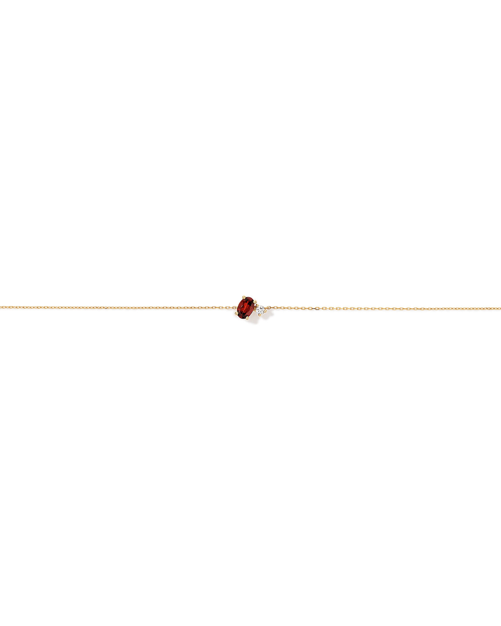 White Sapphire and Oval-Cut Garnet Toi Et Moi Bracelet in 10kt Yellow Gold