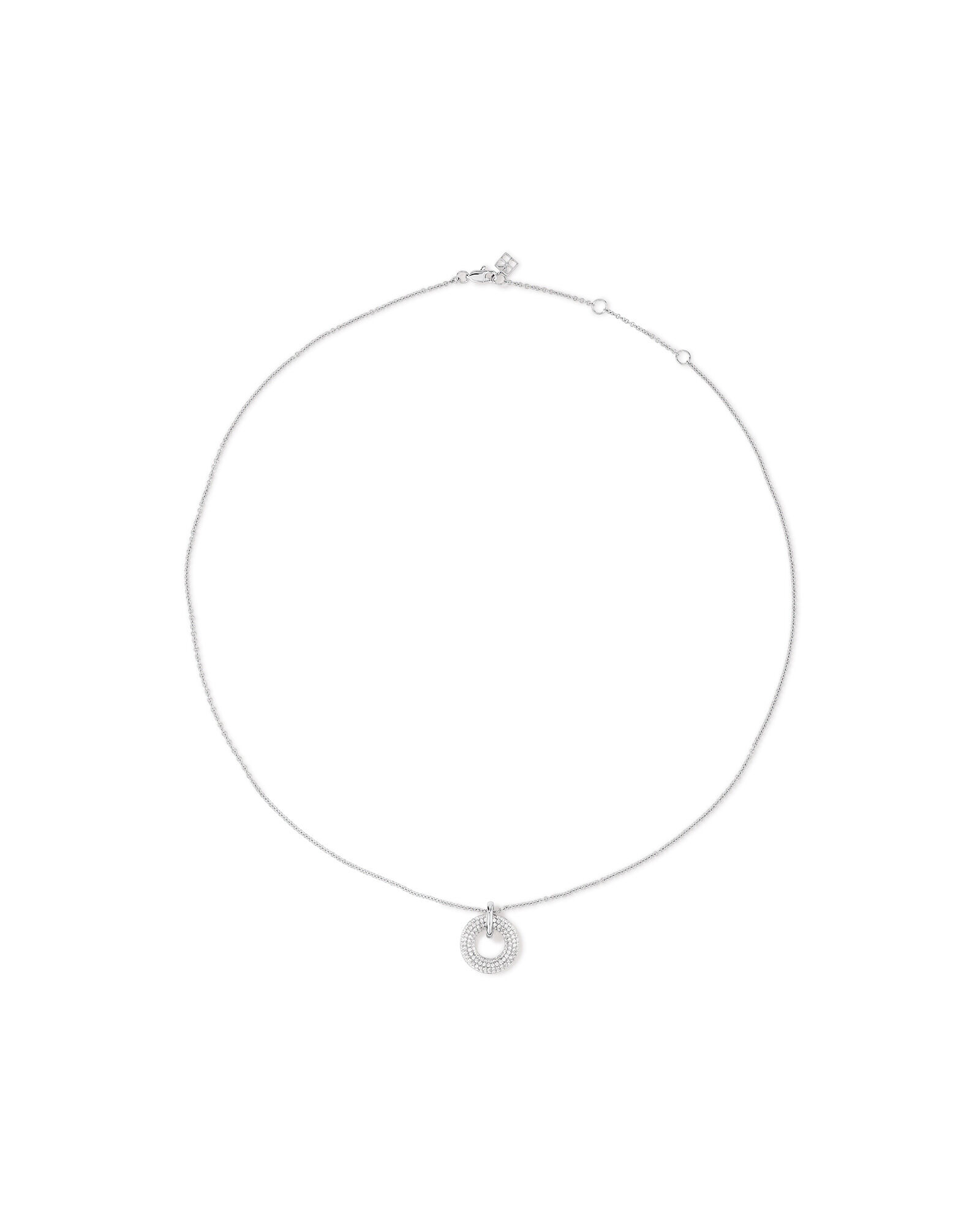 Pav&eacute; Set Cubic Zirconia Puff Open Circle Pendant Necklace in Sterling Silver