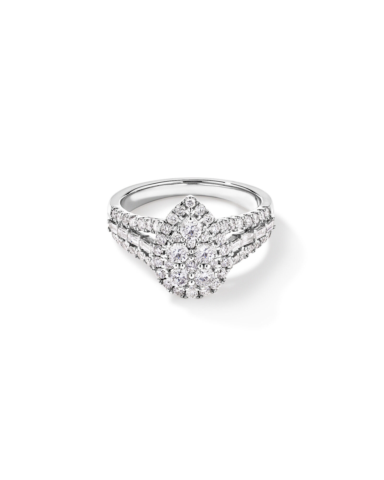 1.25 Carat TW Round Brilliant and Baguette Cluster Diamond Ring in 14kt White Gold