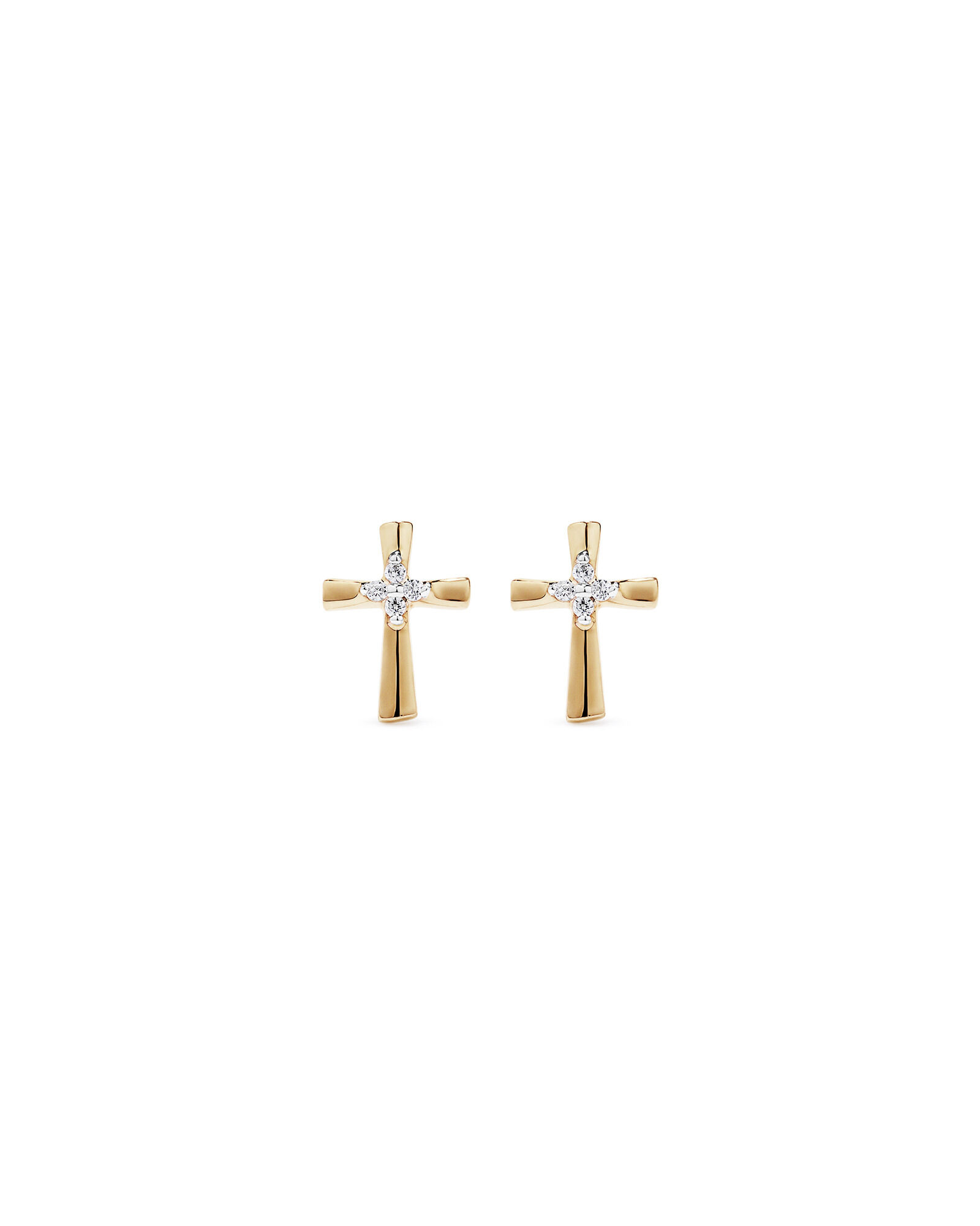 Children's Cubic Zirconia Cross Stud Earrings in 10kt Yellow Gold