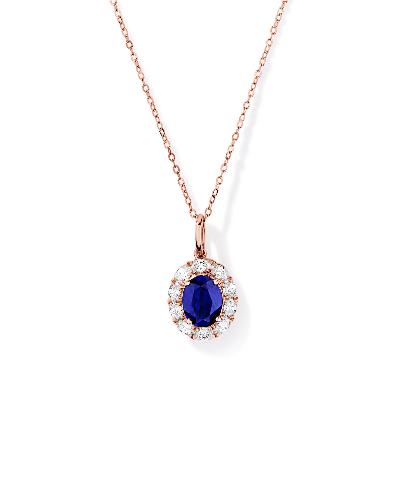 A cr&eacute;&eacute; un pendentif en diamant TW cultiv&eacute; en laboratoire en saphir et 0,47 carat avec cha&icirc;ne en or rose 10 carats