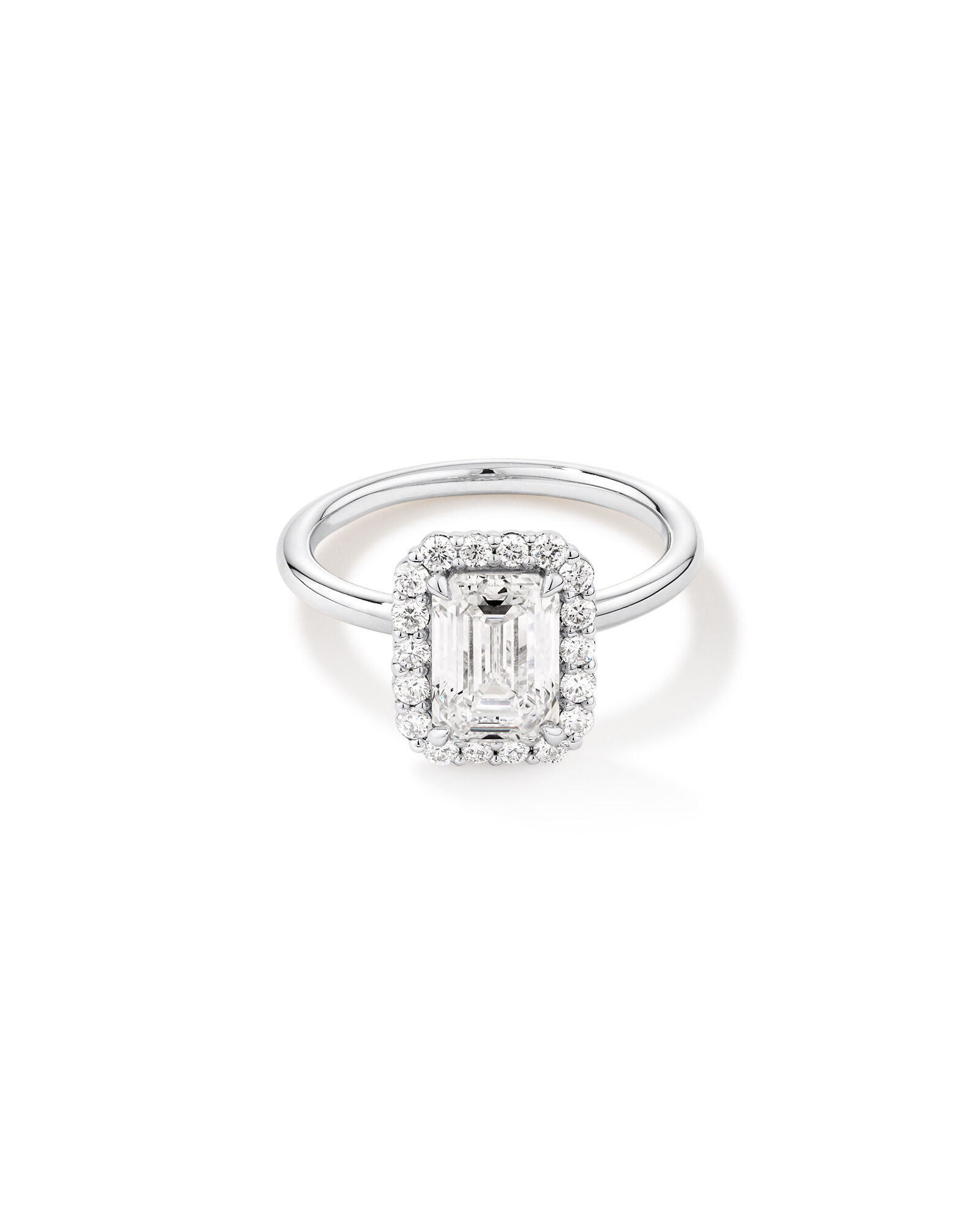 2.34 Carat TW Emerald Cut Laboratory-Grown Diamond Halo Engagement Ring in 14kt White Gold