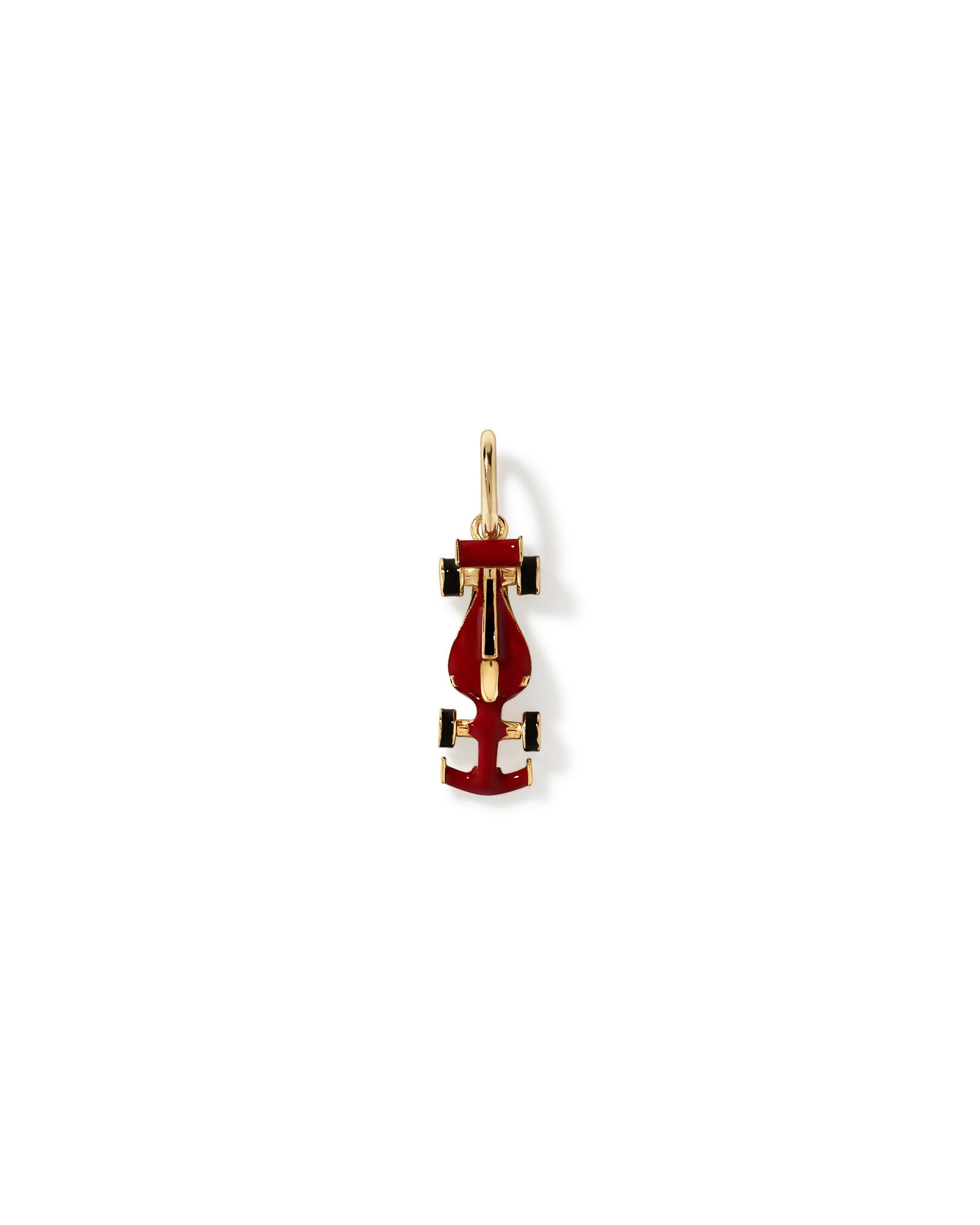 Pendentif voiture de course rouge en argent sterling avec b&eacute;li&egrave;re en or jaune 10 kt