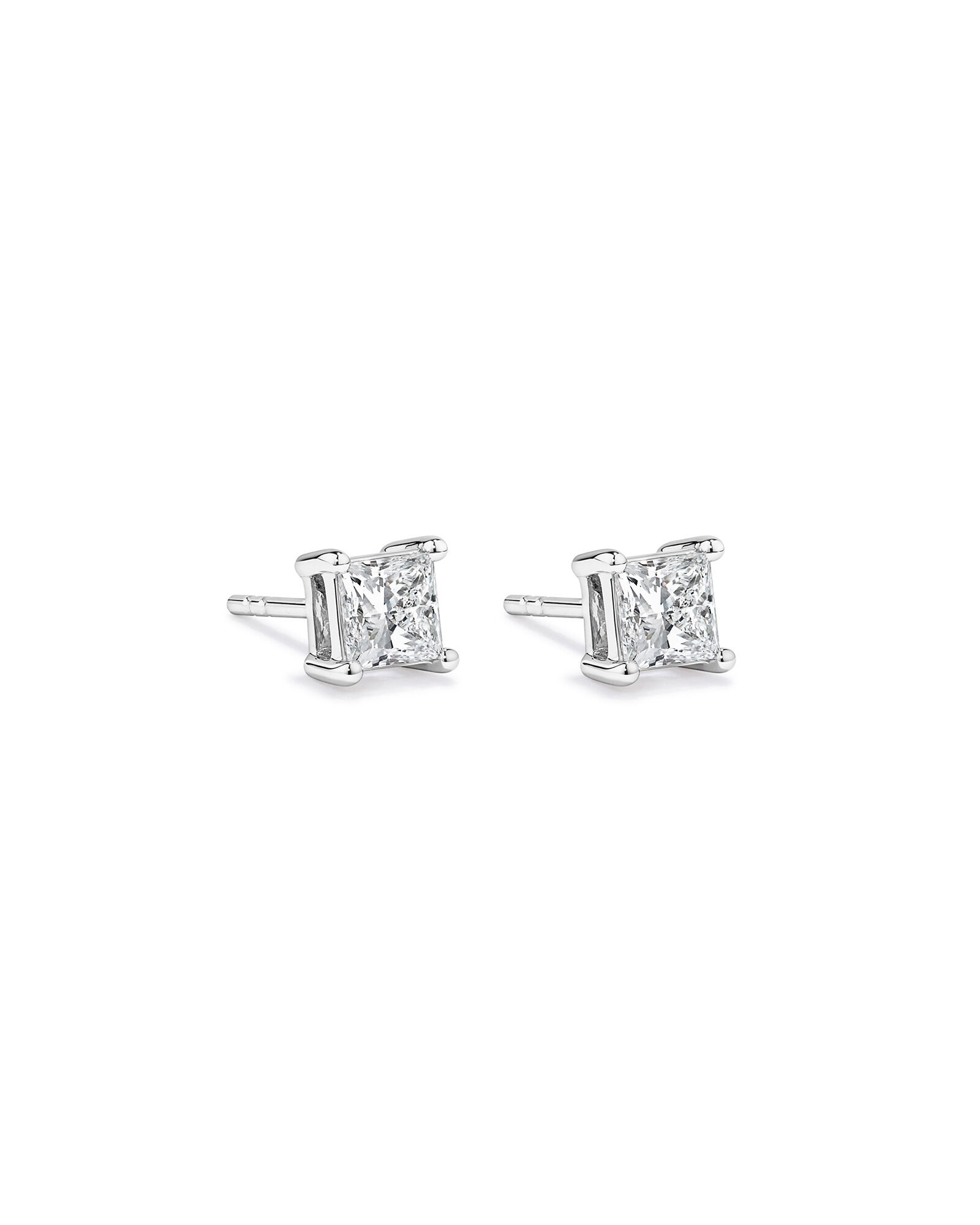 1.00TW Lab Diamond Princess Solitaire Studs 10kt White Gold