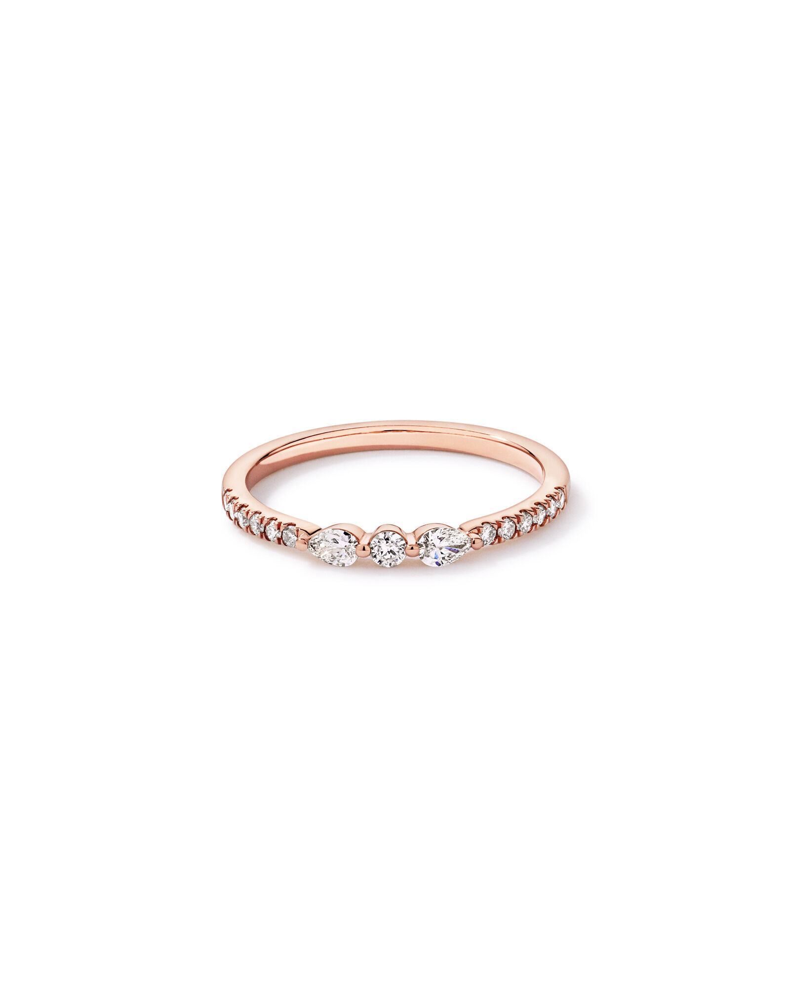 Alliance en or rose 14 carats avec diamants taille poire et taille brillant ronde (poids total de 0,23 carat)