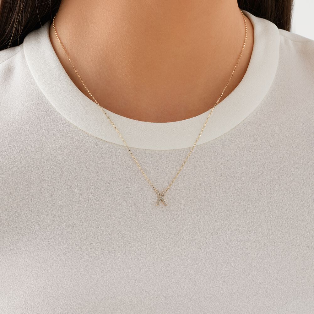"X" Initial Necklace with 0.10 Carat TW of Diamonds in 10kt Yellow Gold