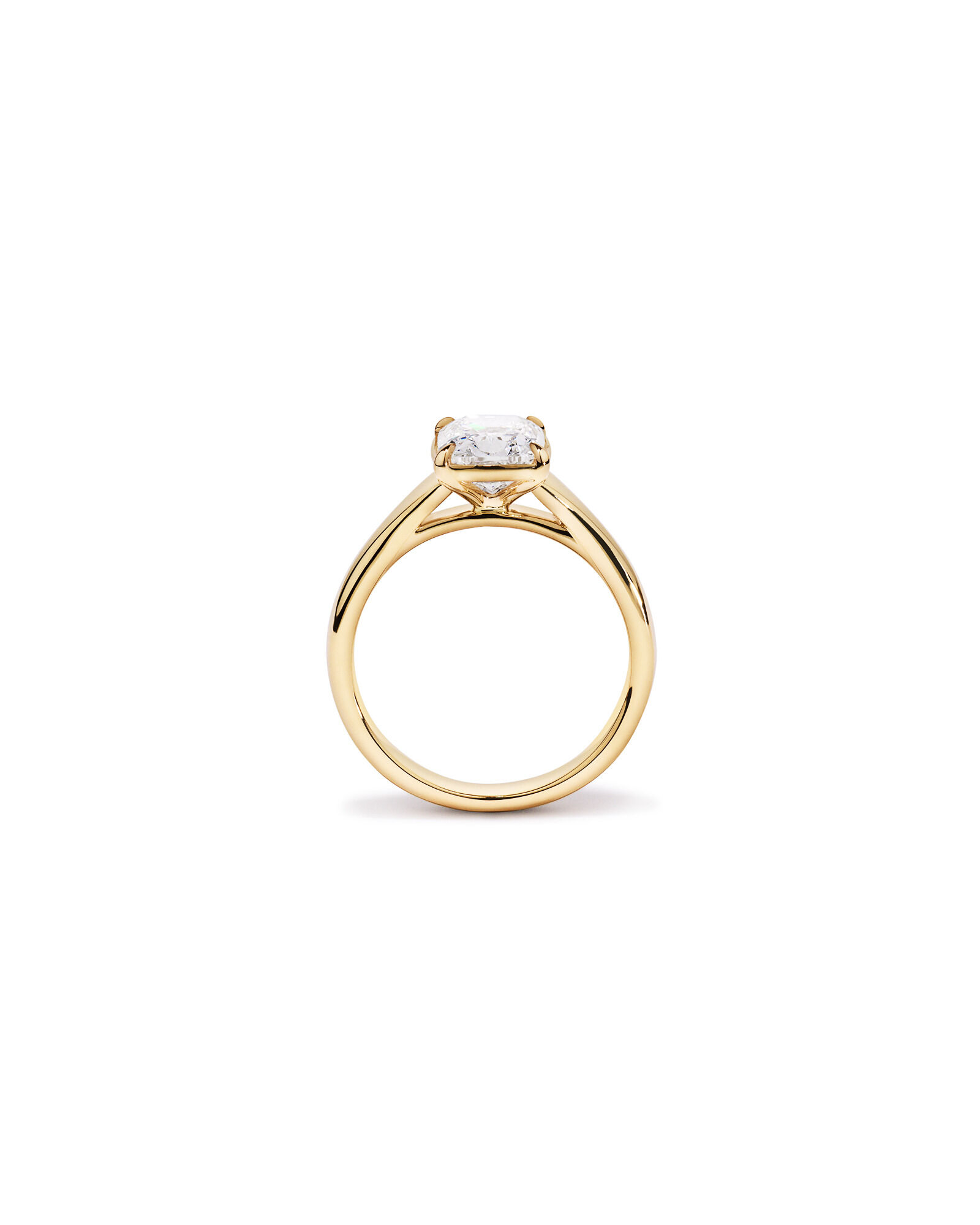 2.00 Carat Laboratory-Grown Elongated Cushion Diamond Solitaire Four Claw with Low Set Bezel Engagement Ring in 14kt Yellow Gold