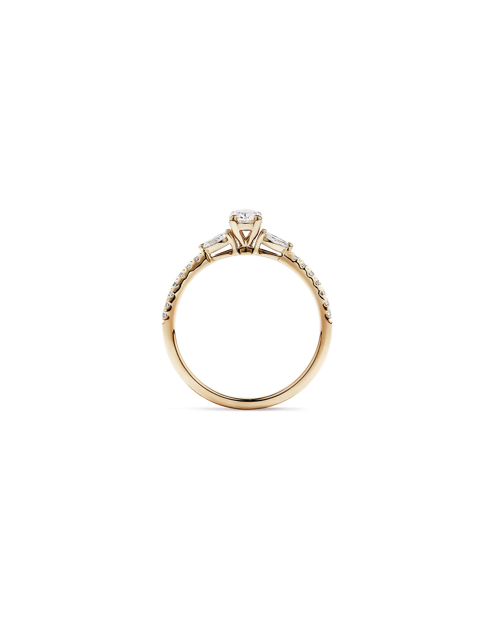 0.59 Carat TW Oval, Round Brilliant and Marquise Diamond Side Accent Ring in 14kt Yellow Gold