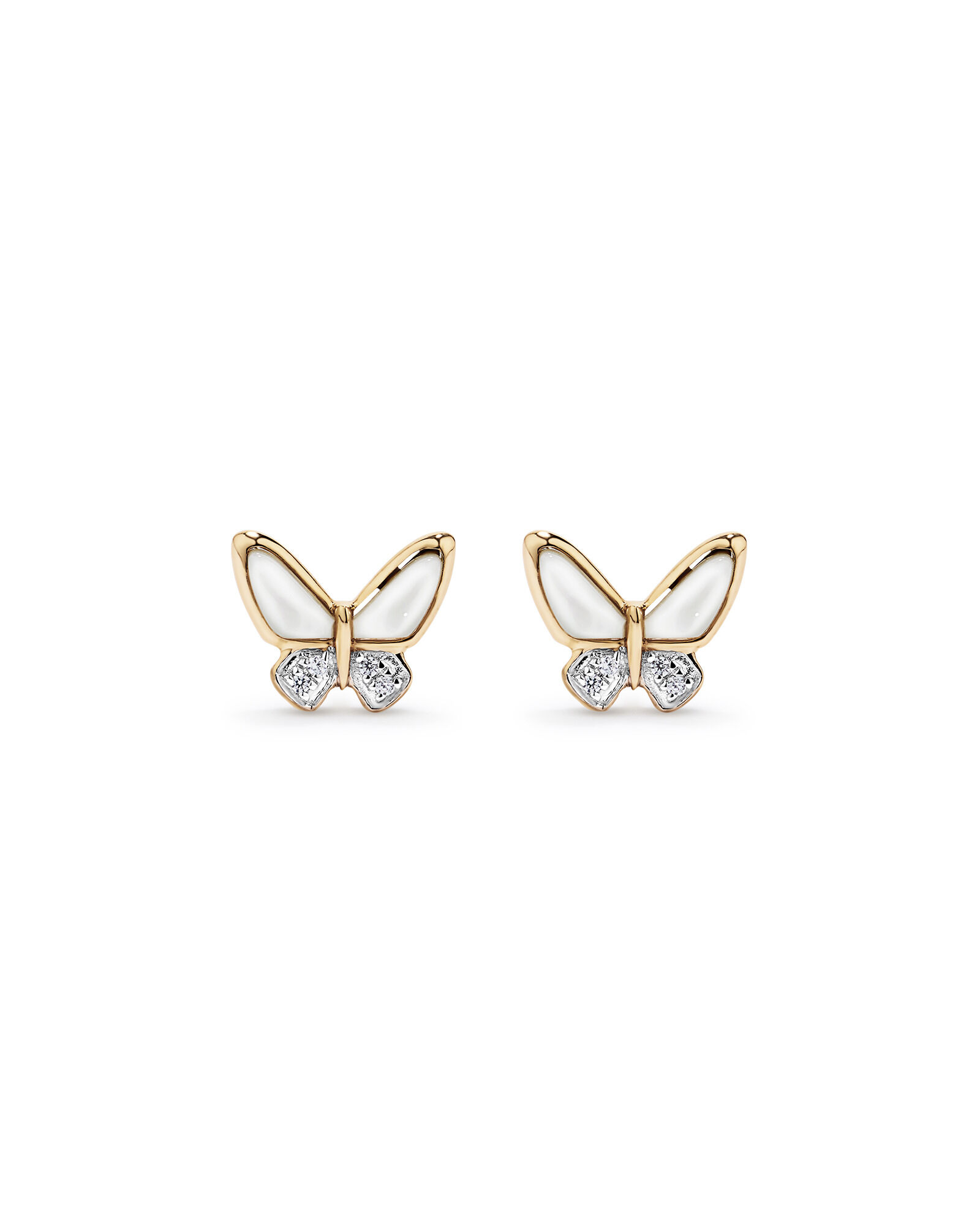 Children's Mother of Pearl Butterfly Stud Earrings in 10kt Yellow Gold