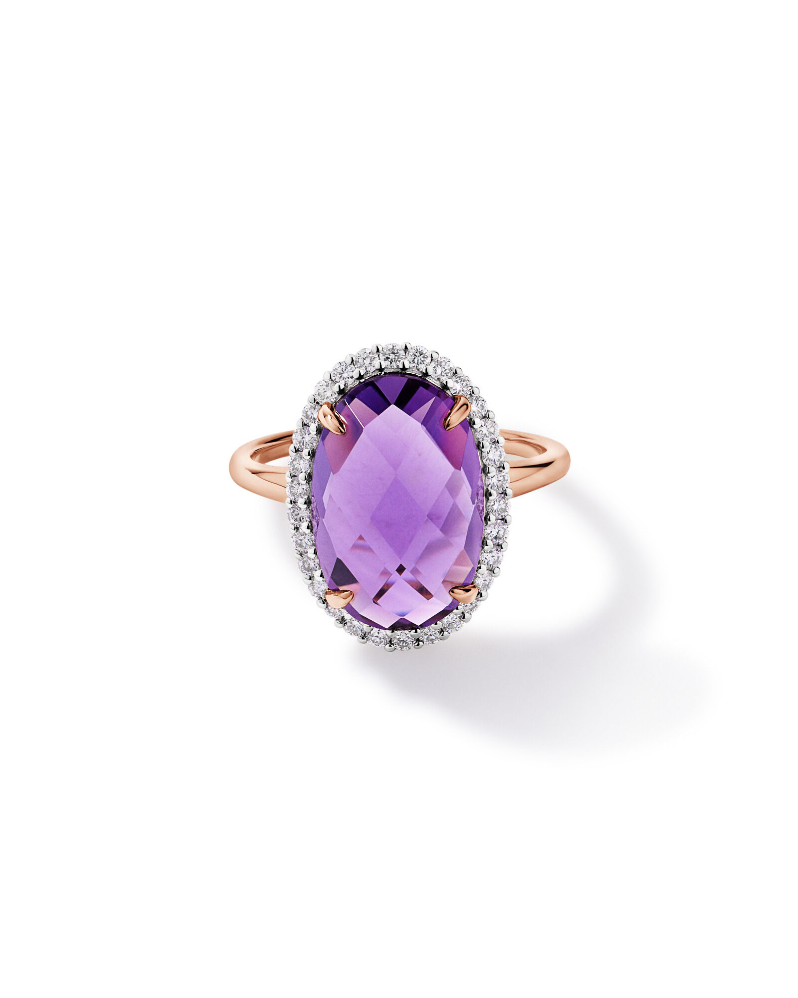 Bague Halo en diamant TW ovale en am&eacute;thyste et 0,35 carat en or rose 10 carats avec Rhodium