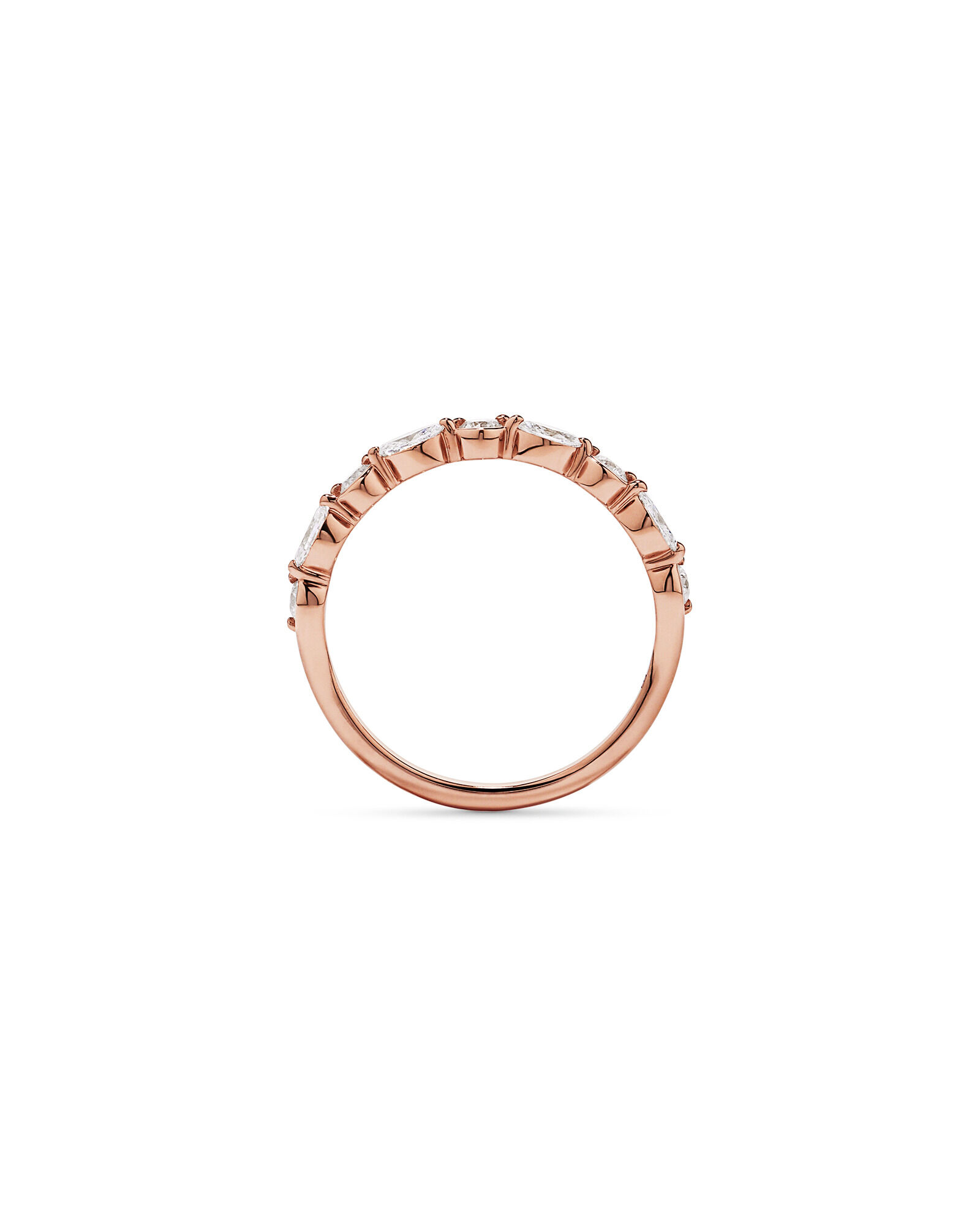 Alliance torsad&eacute;e en or rose 14 carats avec diamants taille marquise et taille brillant ronde (poids total de 0,43 carat)