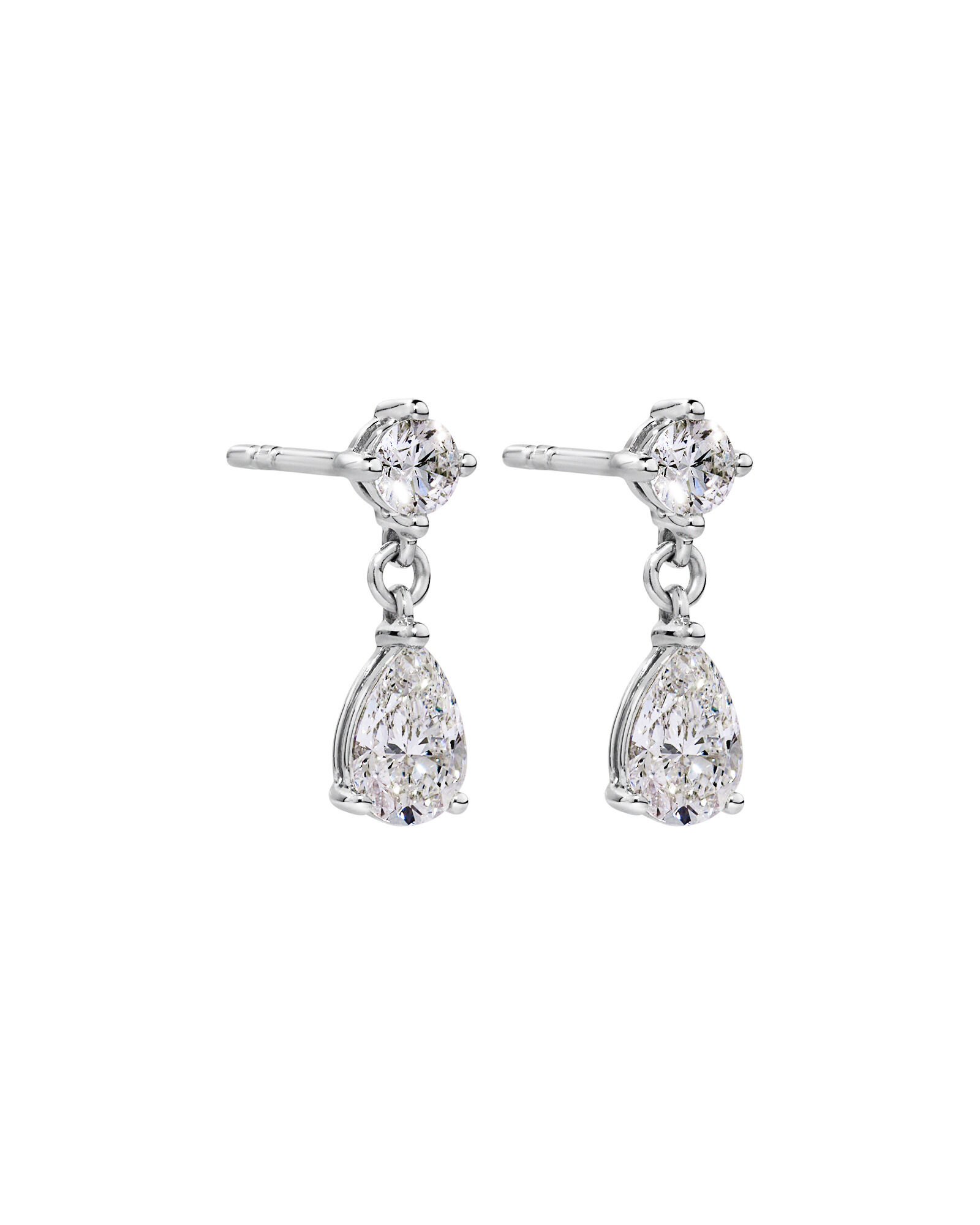 Drop Earrings with 1.00 Carat TW Pear and Round Brilliant Laboratory-Grown Diamonds in 10kt White Gold