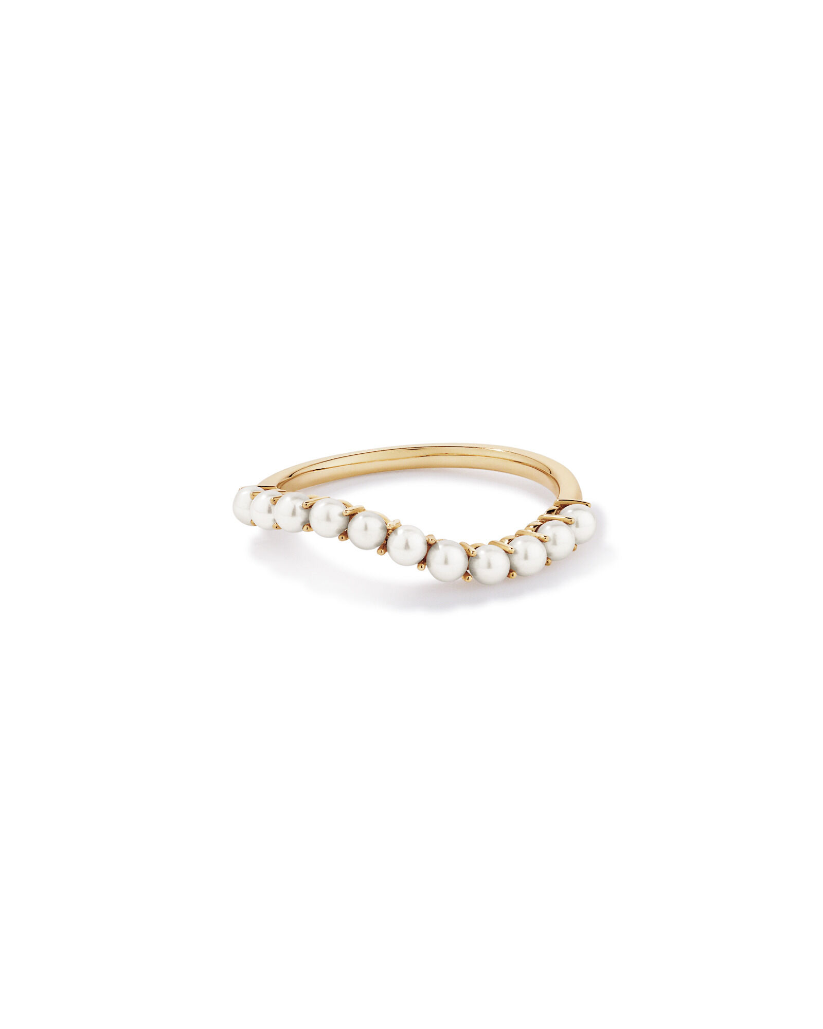 Cultured Freshwater Pearl Wave Band Ring in 10kt Yellow Gold