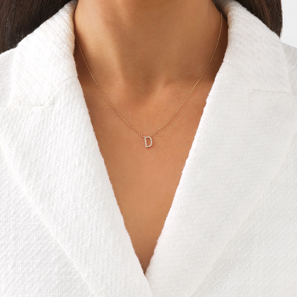 "D" Initial Necklace with 0.10 Carat TW of Diamonds in 10kt Yellow Gold