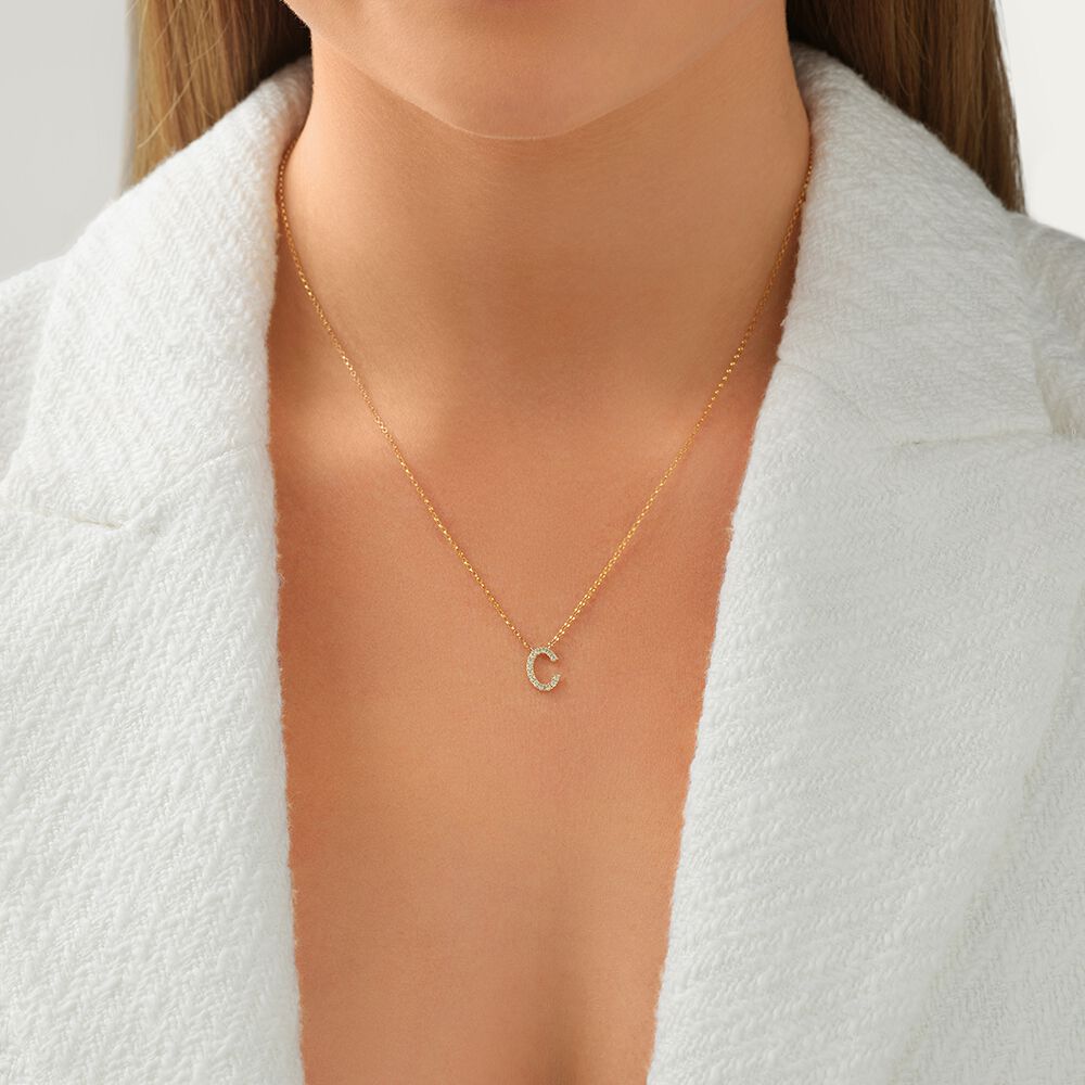 "C" Initial Necklace with 0.10 Carat TW of Diamonds in 10kt Yellow Gold