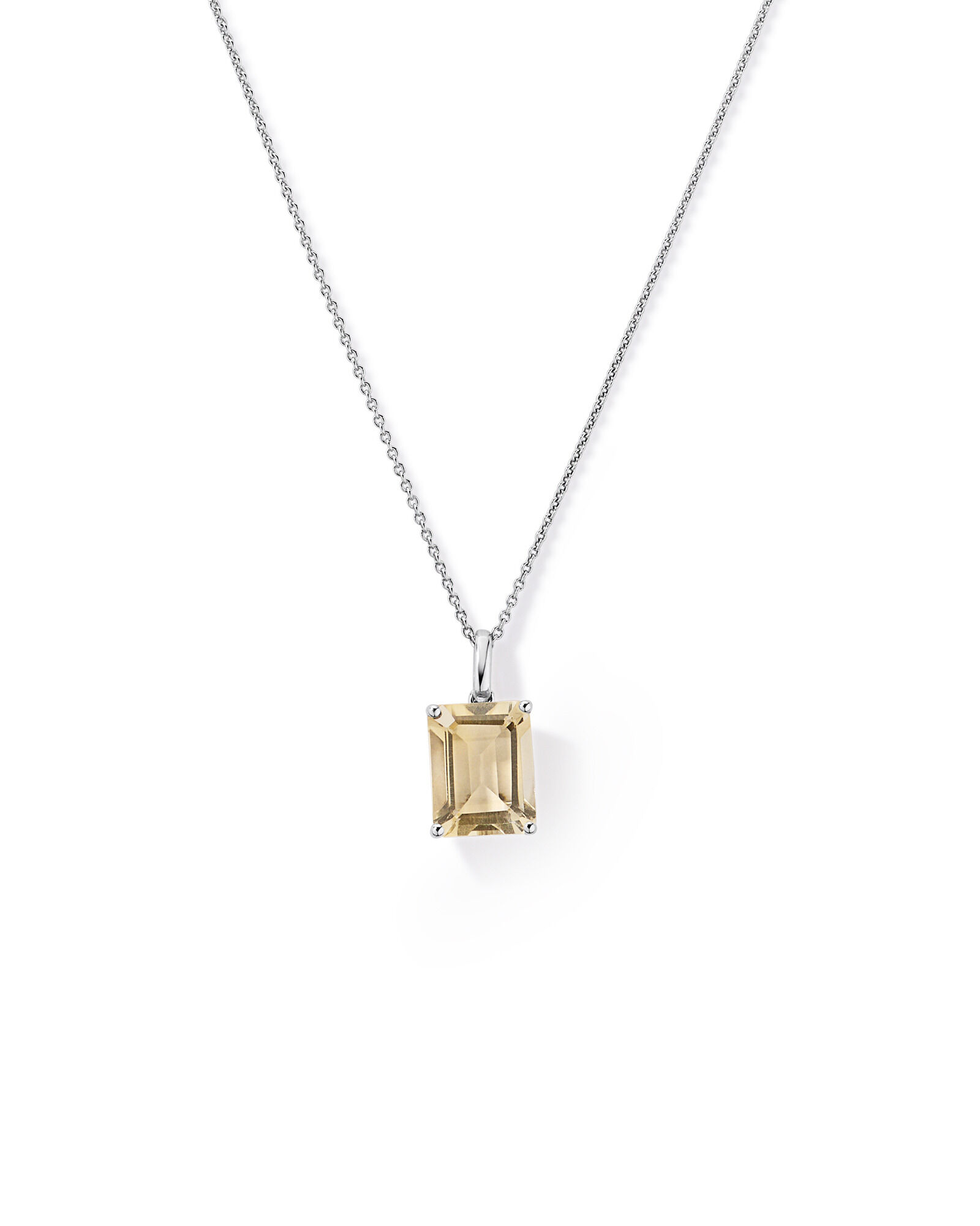 Pendentif en citrine champagne douce taille &eacute;meraude avec cha&icirc;ne en argent sterling