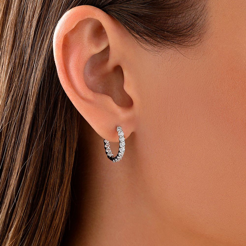 1.00 Carat TW Laboratory-Grown Diamond Hoop Earrings Set in 10kt White Gold