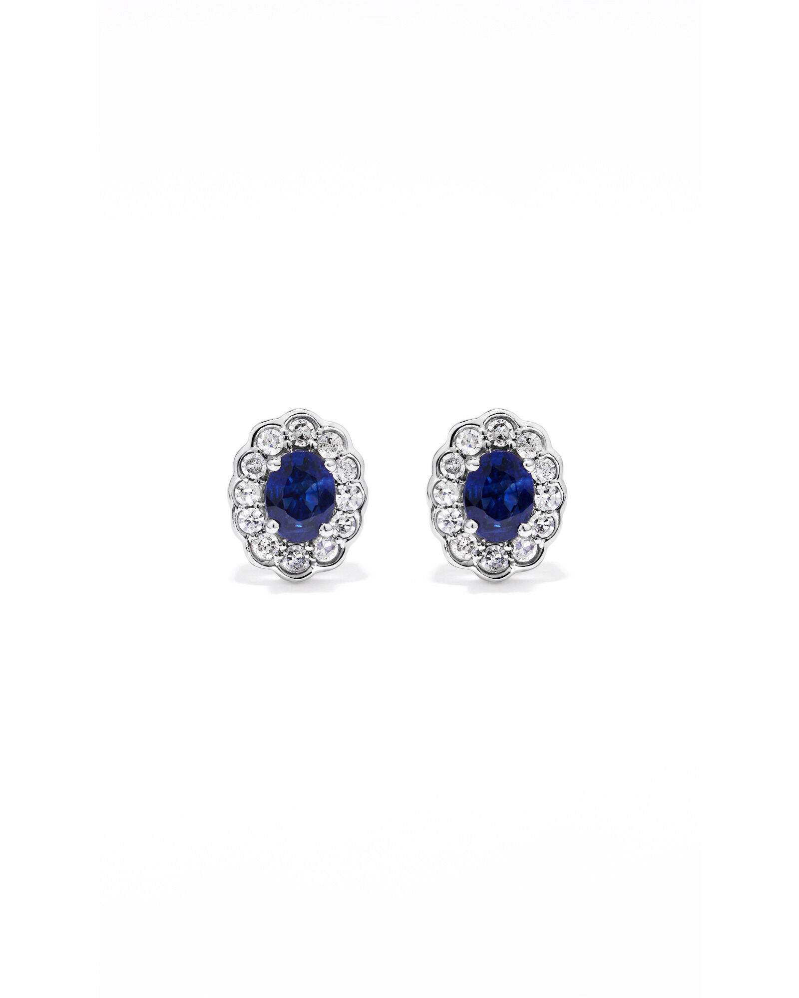 Boucles d&rsquo;oreilles halo en diamant TW en saphir australien et 0,12 carat en or blanc 10 carats
