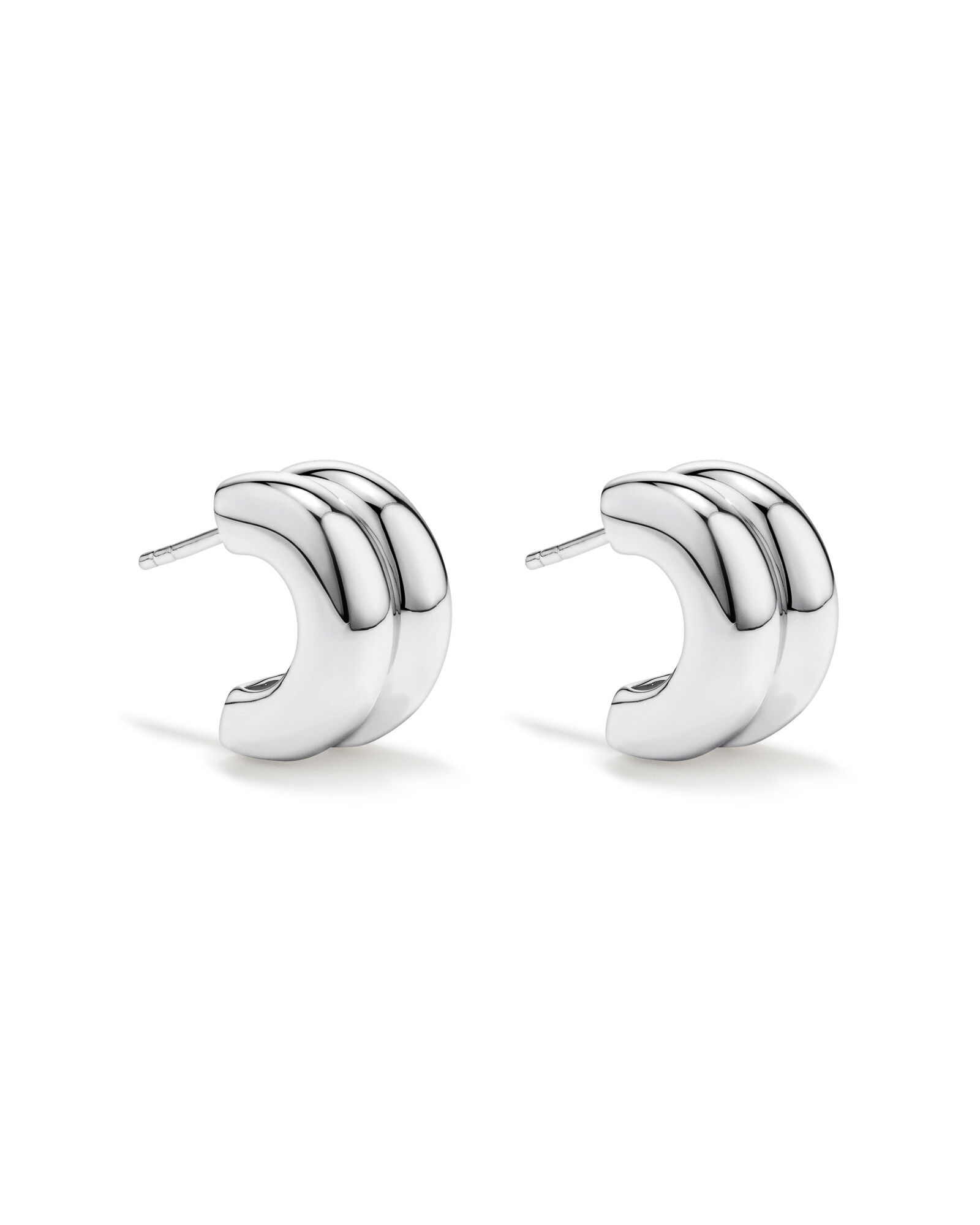 Double Half Hoop Stud Earrings in Sterling Silver