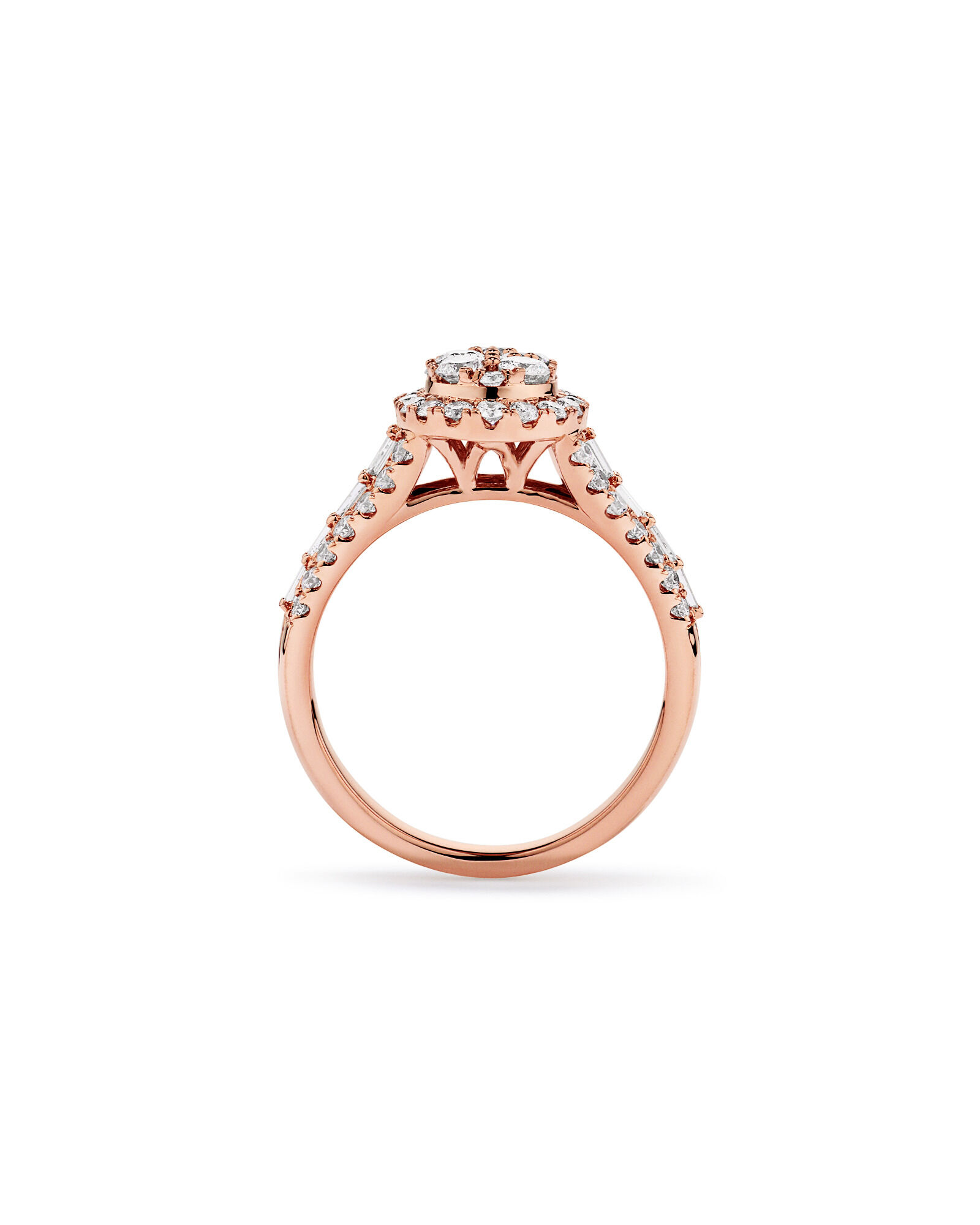 1.25 Carat TW Round Brilliant and Baguette Cluster Diamond Ring in 14kt Rose Gold