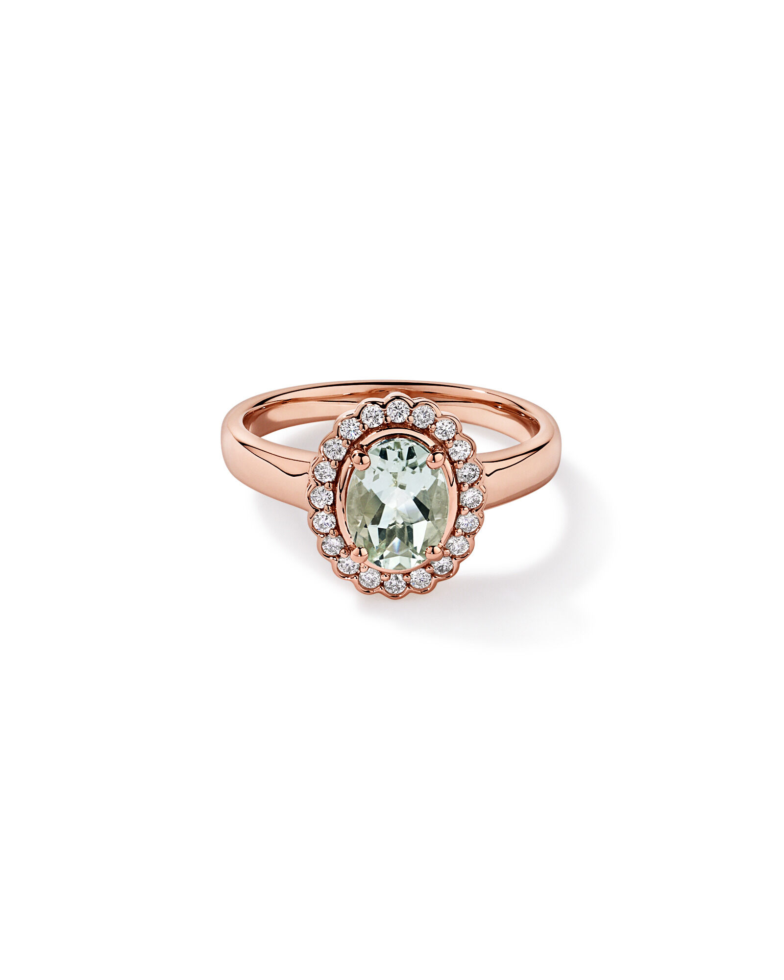 Am&eacute;thyste verte et 0,20TW de bague halo en diamant en or rose 10 carats