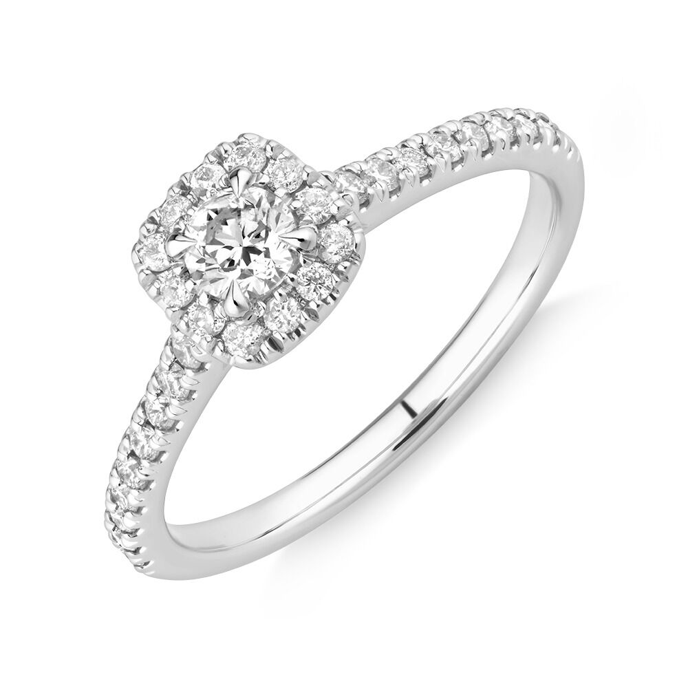 Round Brilliant Cushion Shaped Halo Ring with 0.50 Carat TW of Diamonds in 14kt White Gold