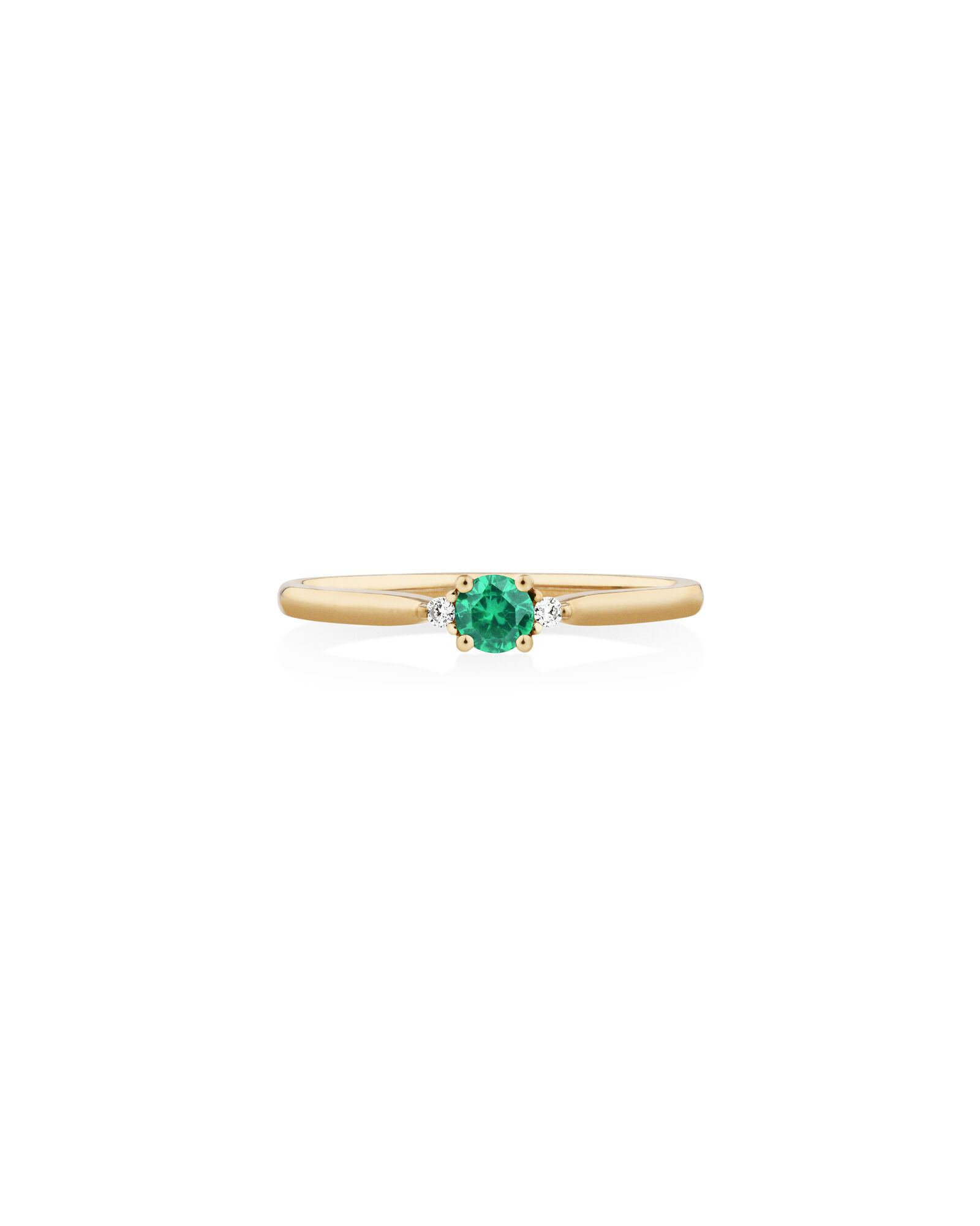 3 Stone Ring with Emerald & Diamonds in 10kt Yellow Gold