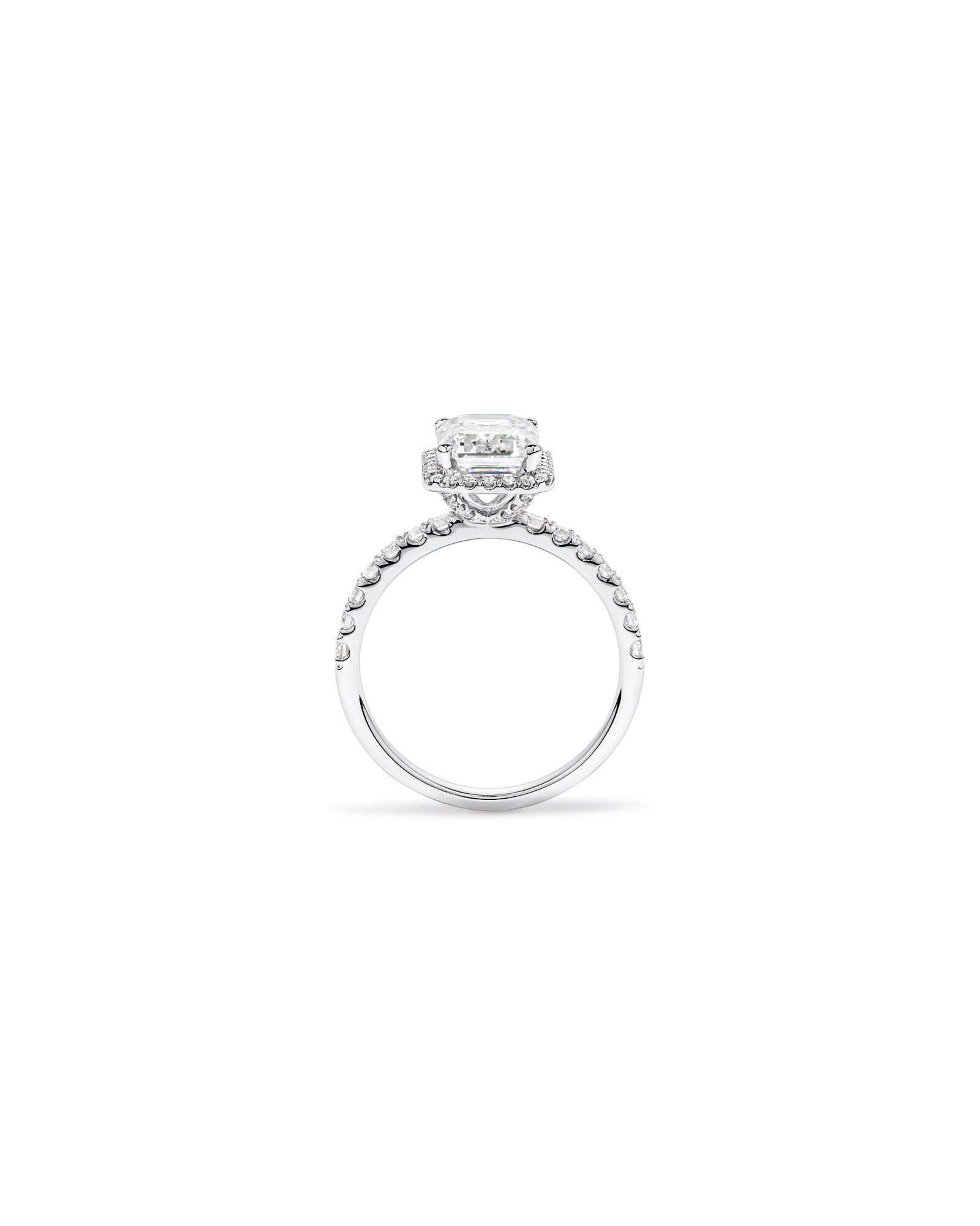 3.60 Carat TW Emerald Cut Laboratory-Grown Diamond Halo Engagement Ring in 18kt White Gold