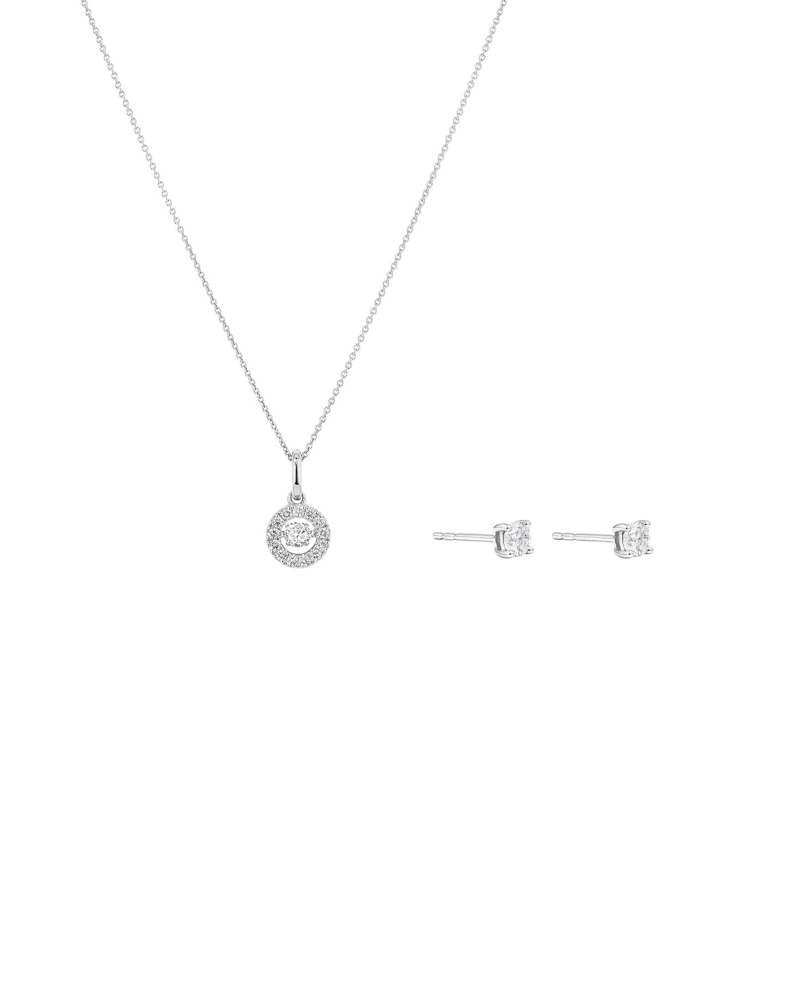 Lume Lab Round Halo Pendant and Stud Earrings Box Set with 0.63 Carat TW of Laboratory-Grown Diamonds in Sterling Silver