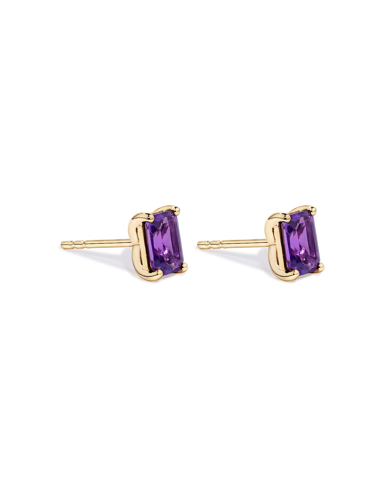 Emerald Cut Amethyst Earrings in 10kt Yellow Gold