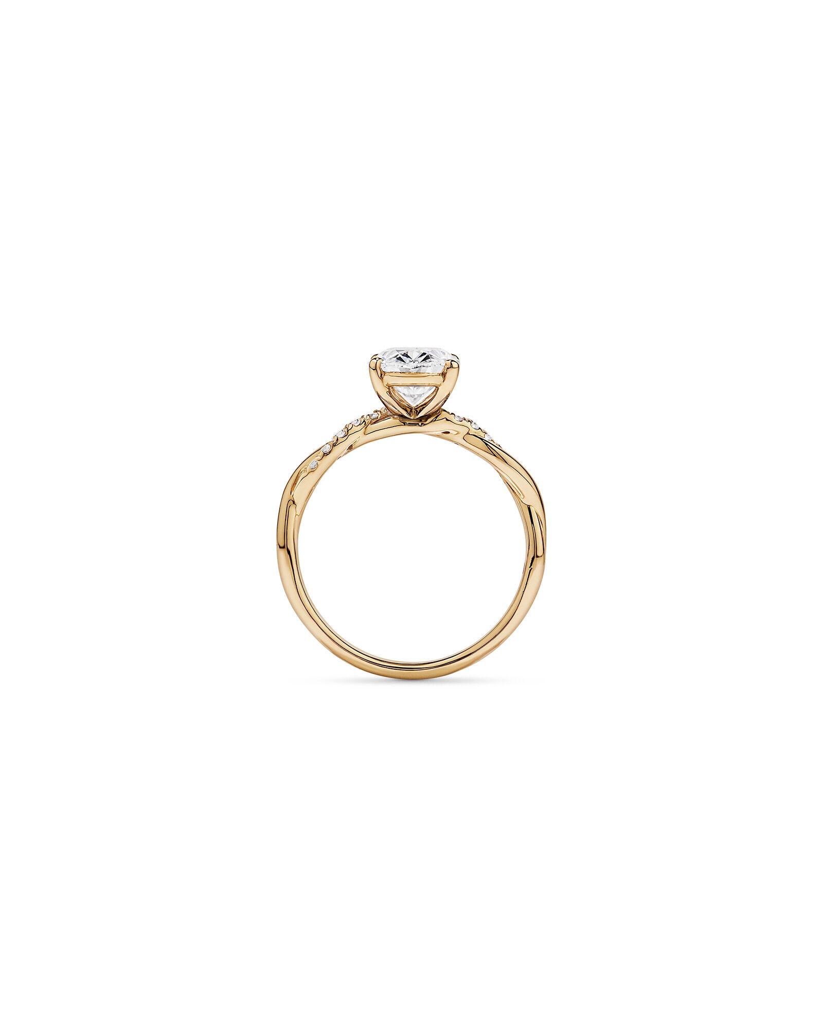 Bague de fian&ccedil;ailles torsad&eacute;e en or jaune 14 carats, sertie d'un diamant ovale de 2,10 carats cultiv&eacute; en laboratoire
